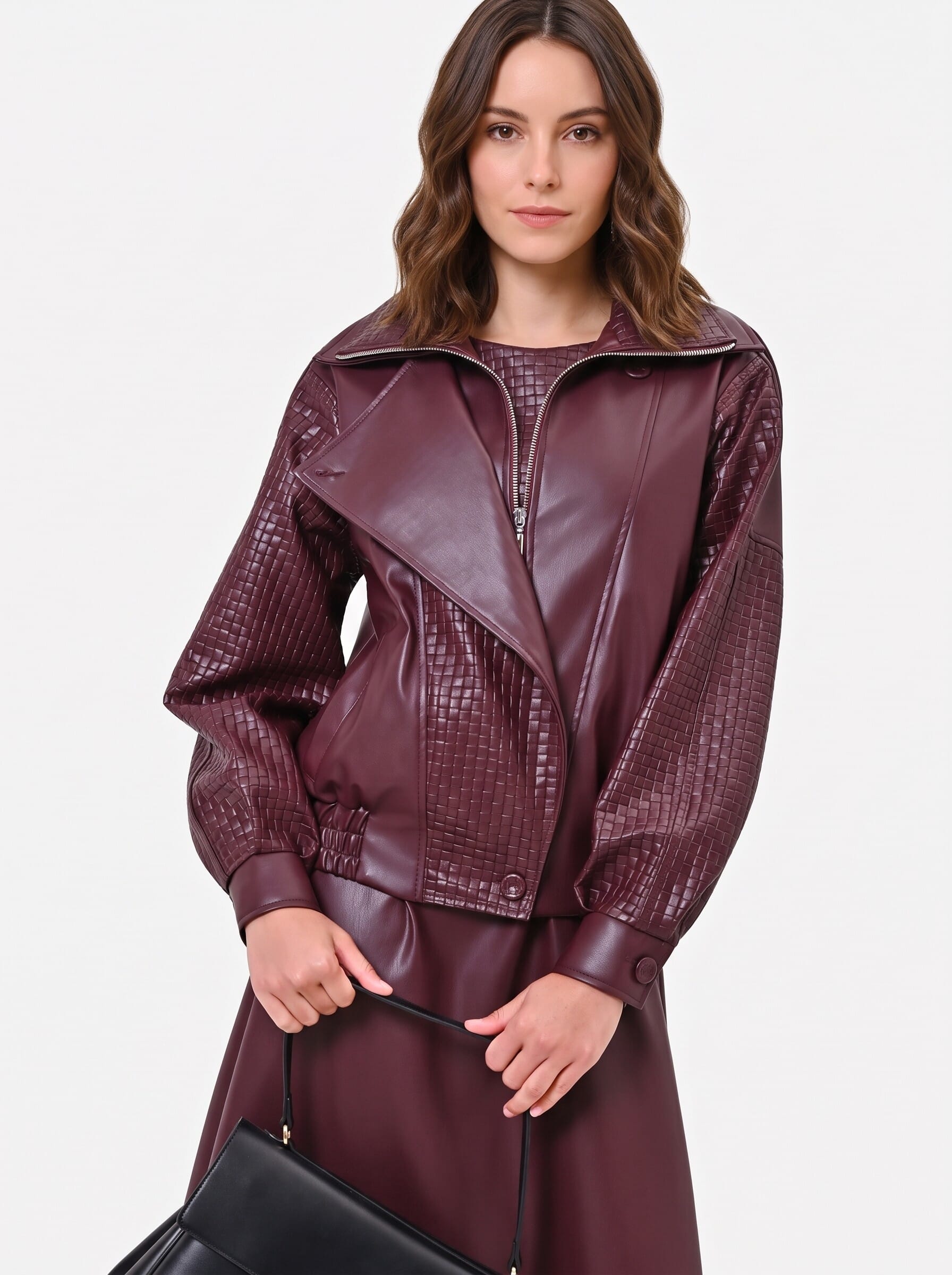 Blouson bomber en simili-cuir avec motif à carreaux entrelacés « Rinascimento »