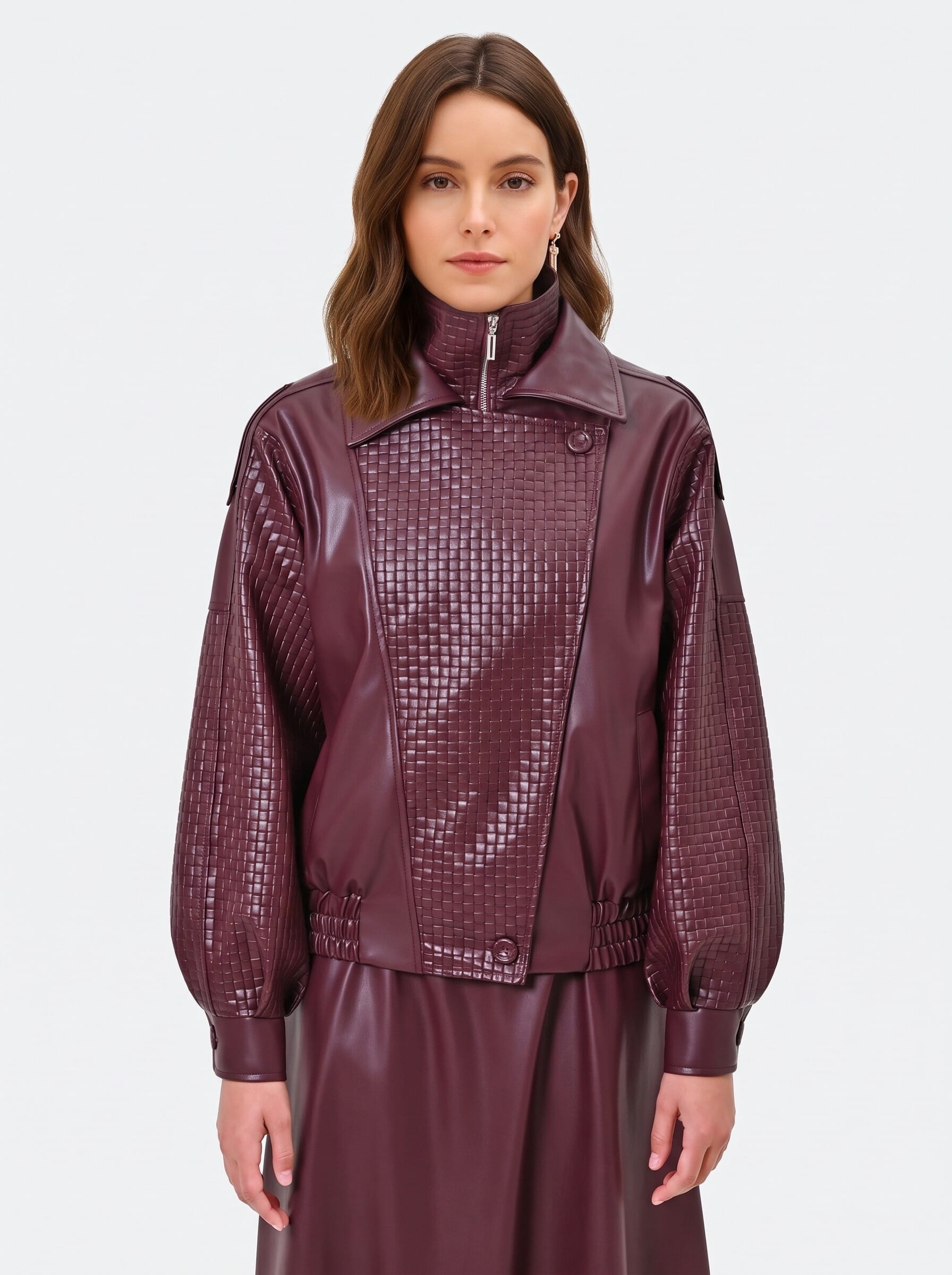Blouson bomber en simili-cuir avec motif à carreaux entrelacés « Rinascimento »