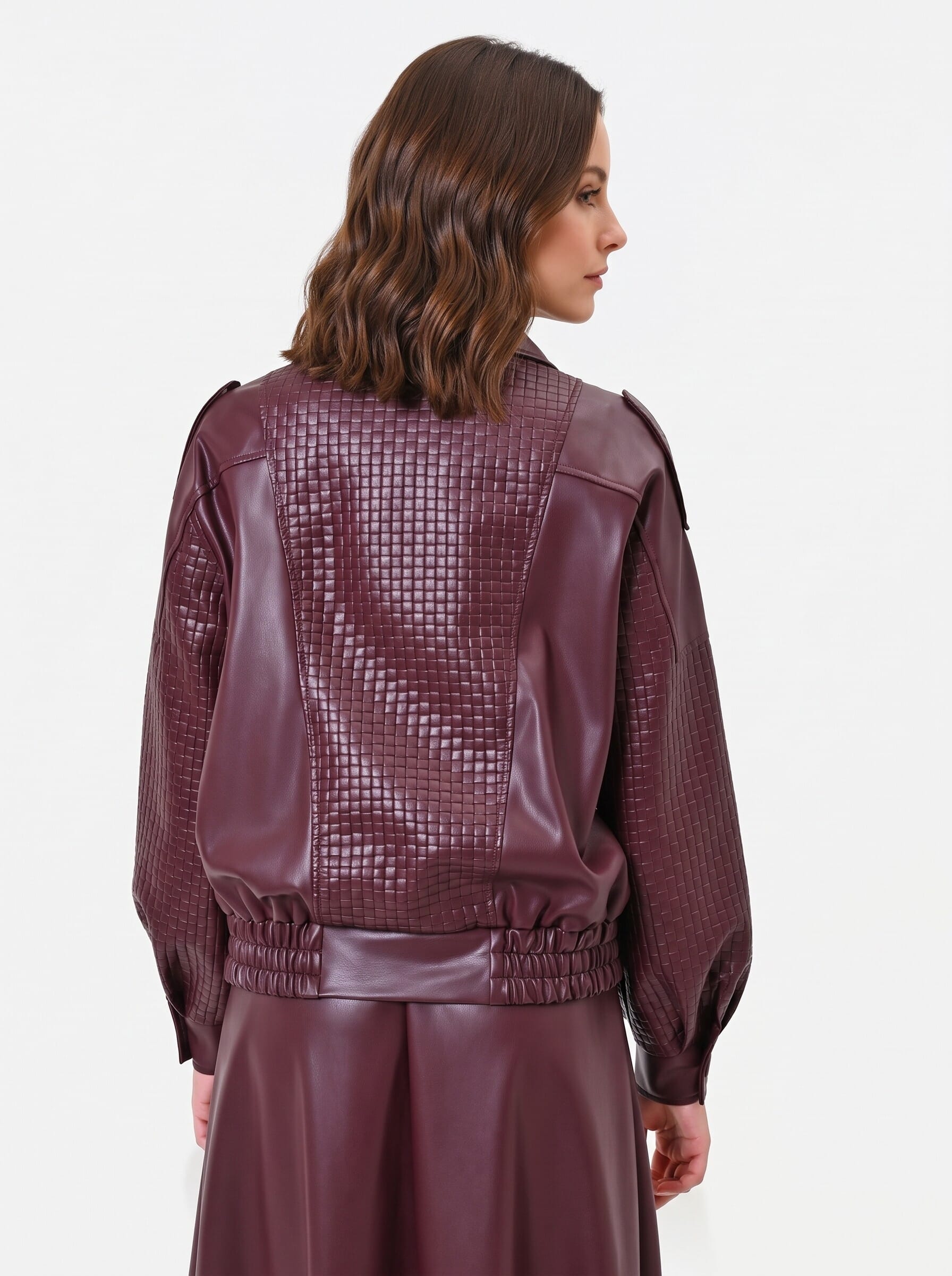 Blouson bomber en simili-cuir avec motif à carreaux entrelacés « Rinascimento »