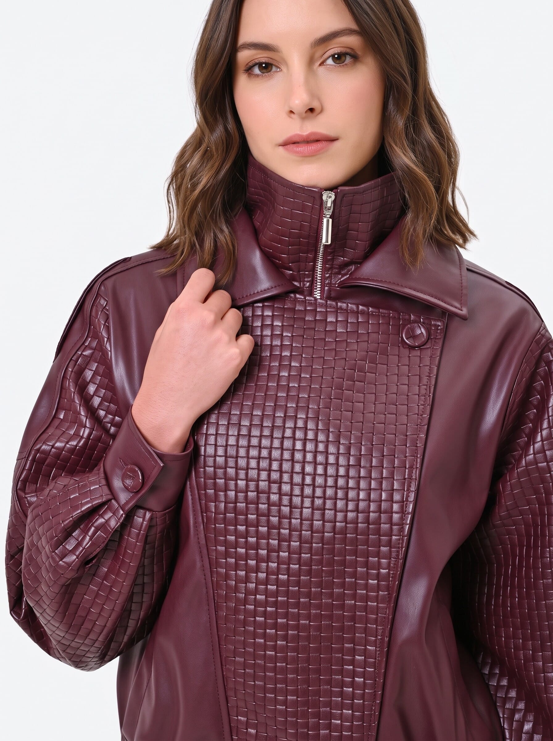 Blouson bomber en simili-cuir avec motif à carreaux entrelacés « Rinascimento »