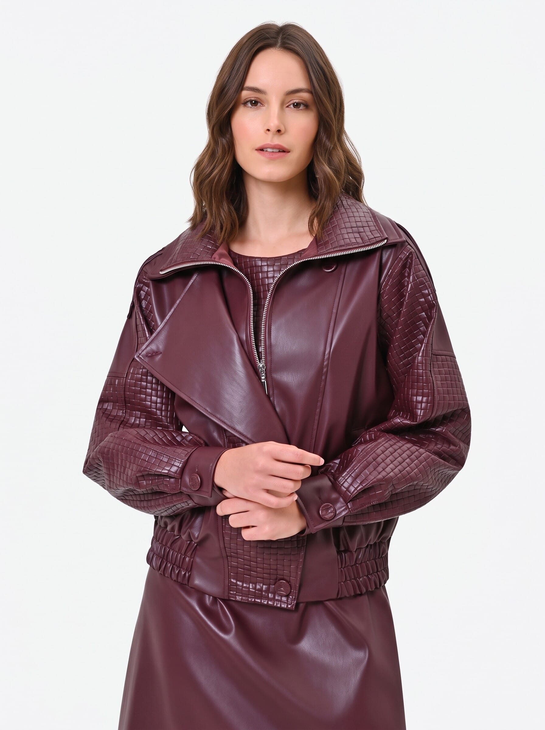 Blouson bomber en simili-cuir avec motif à carreaux entrelacés « Rinascimento »