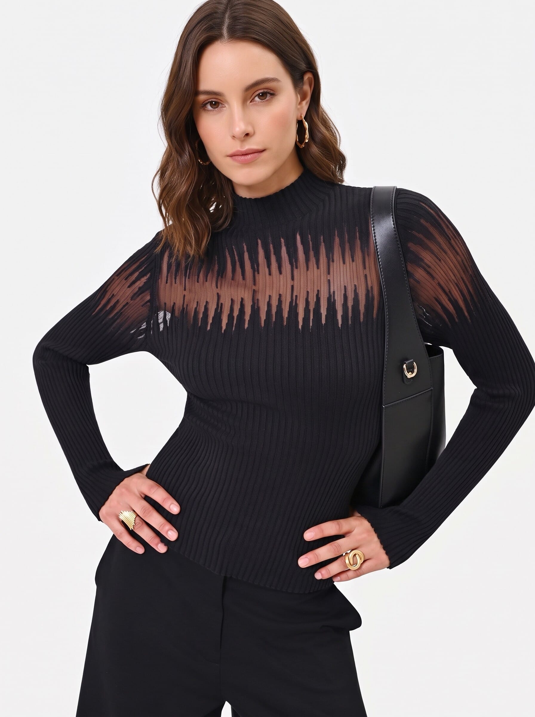 Maglione Aderente A Coste Con Inserti In Tulle Rinascimento