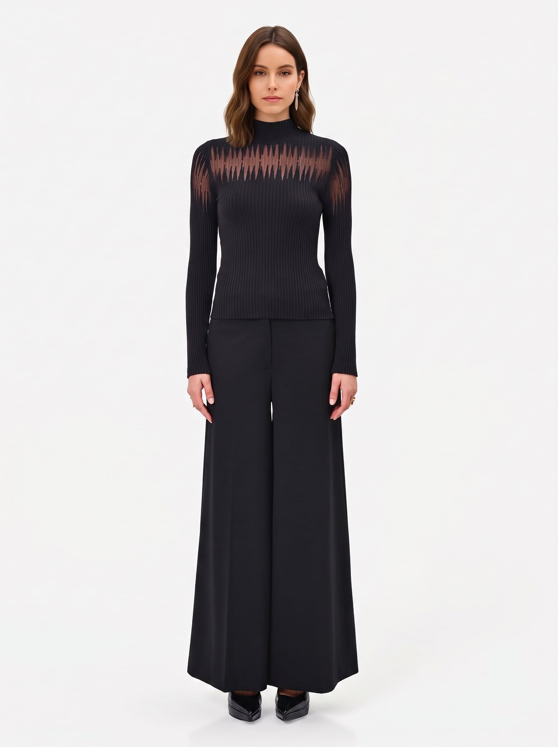 Maglione Aderente A Coste Con Inserti In Tulle Rinascimento