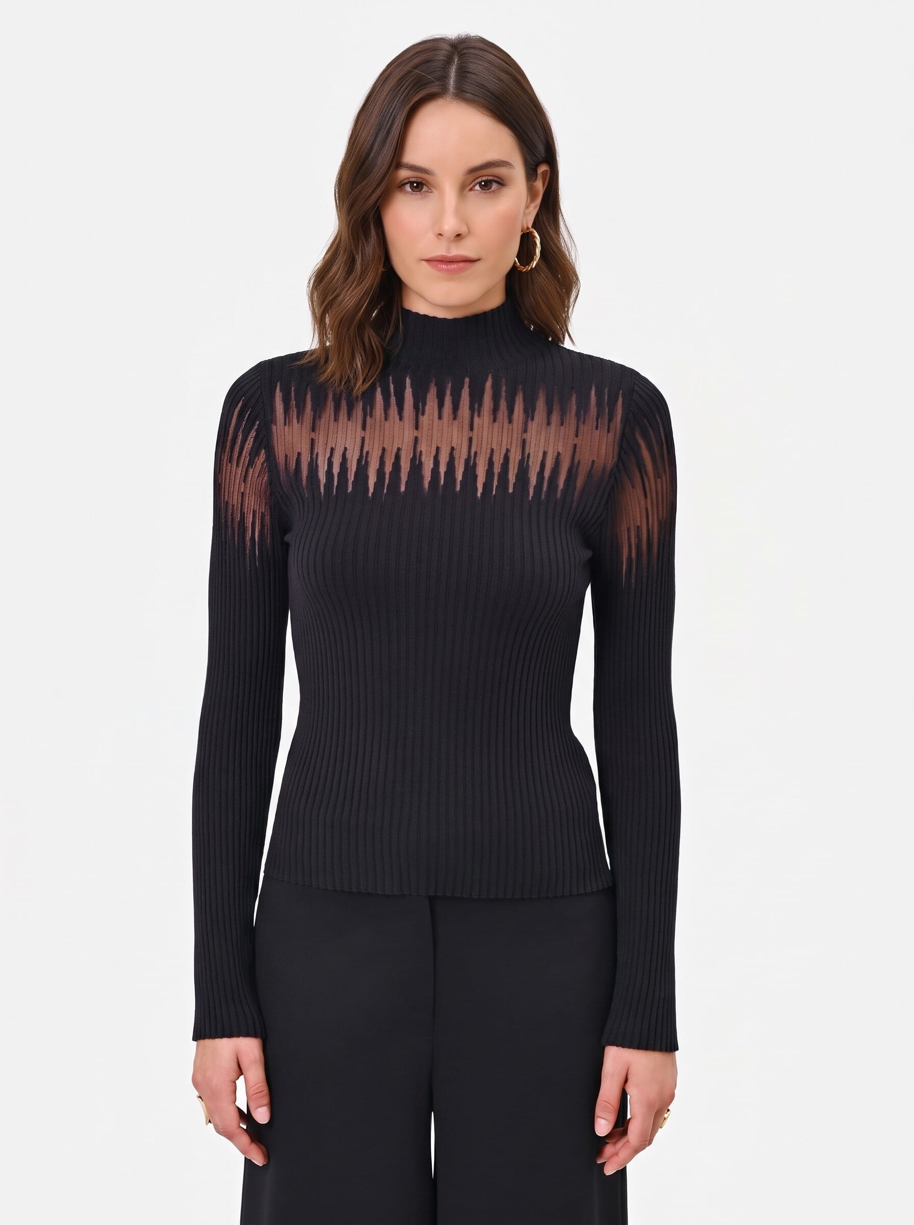 Maglione Aderente A Coste Con Inserti In Tulle Rinascimento