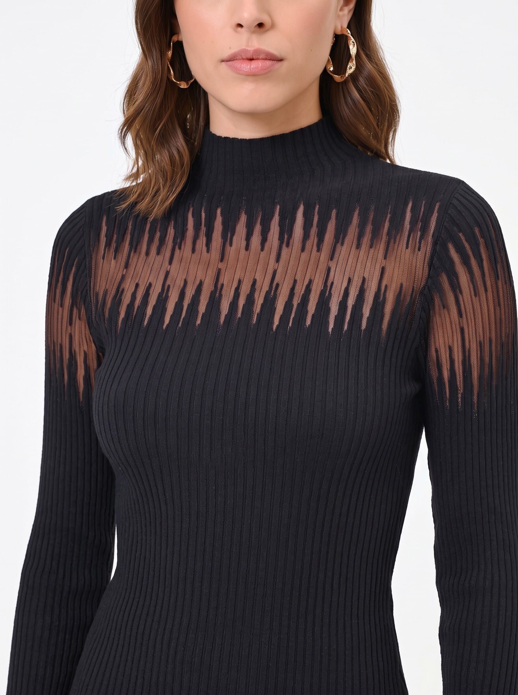 Maglione Aderente A Coste Con Inserti In Tulle Rinascimento