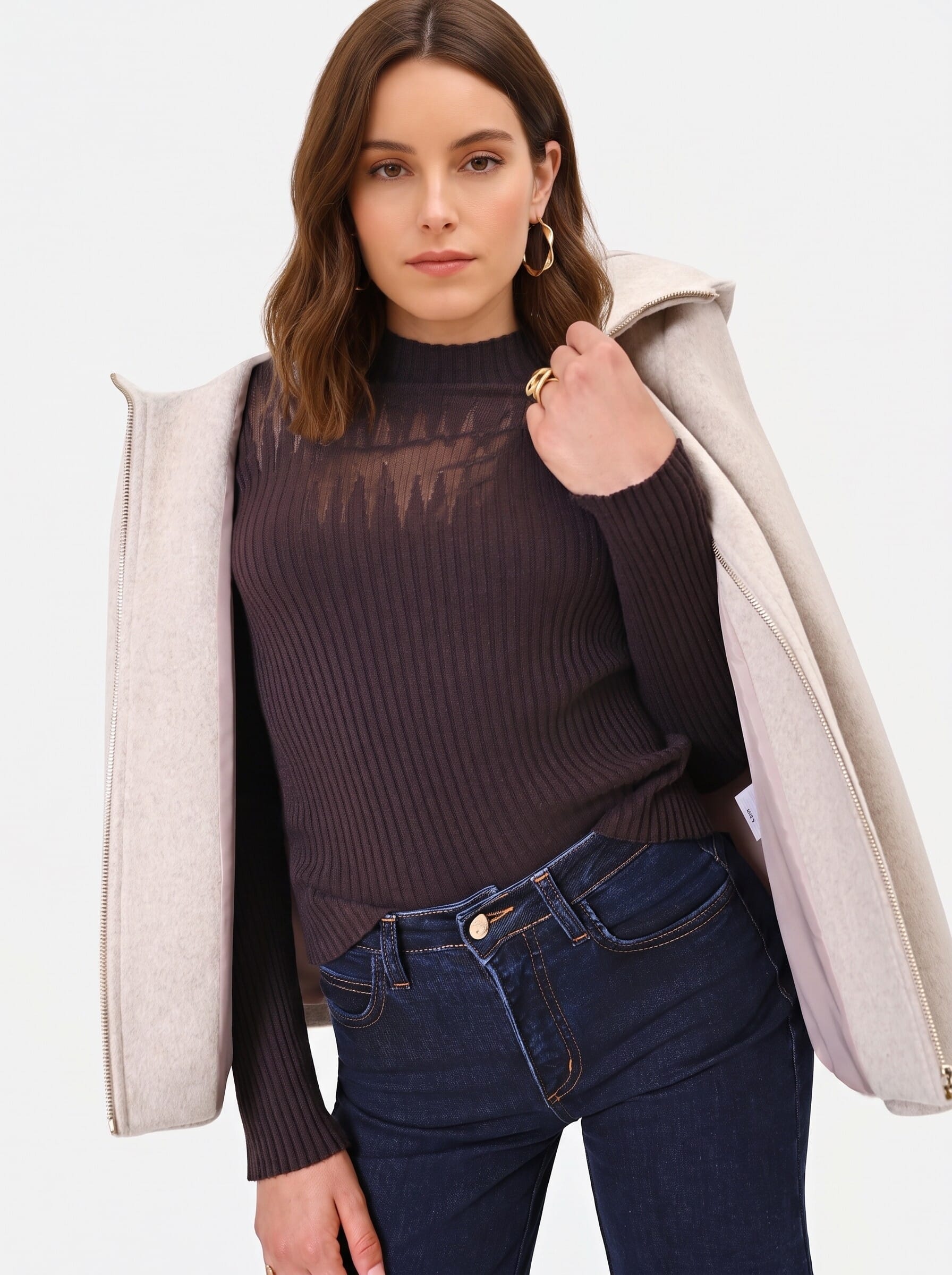 Maglione Aderente A Coste Con Inserti In Tulle Rinascimento