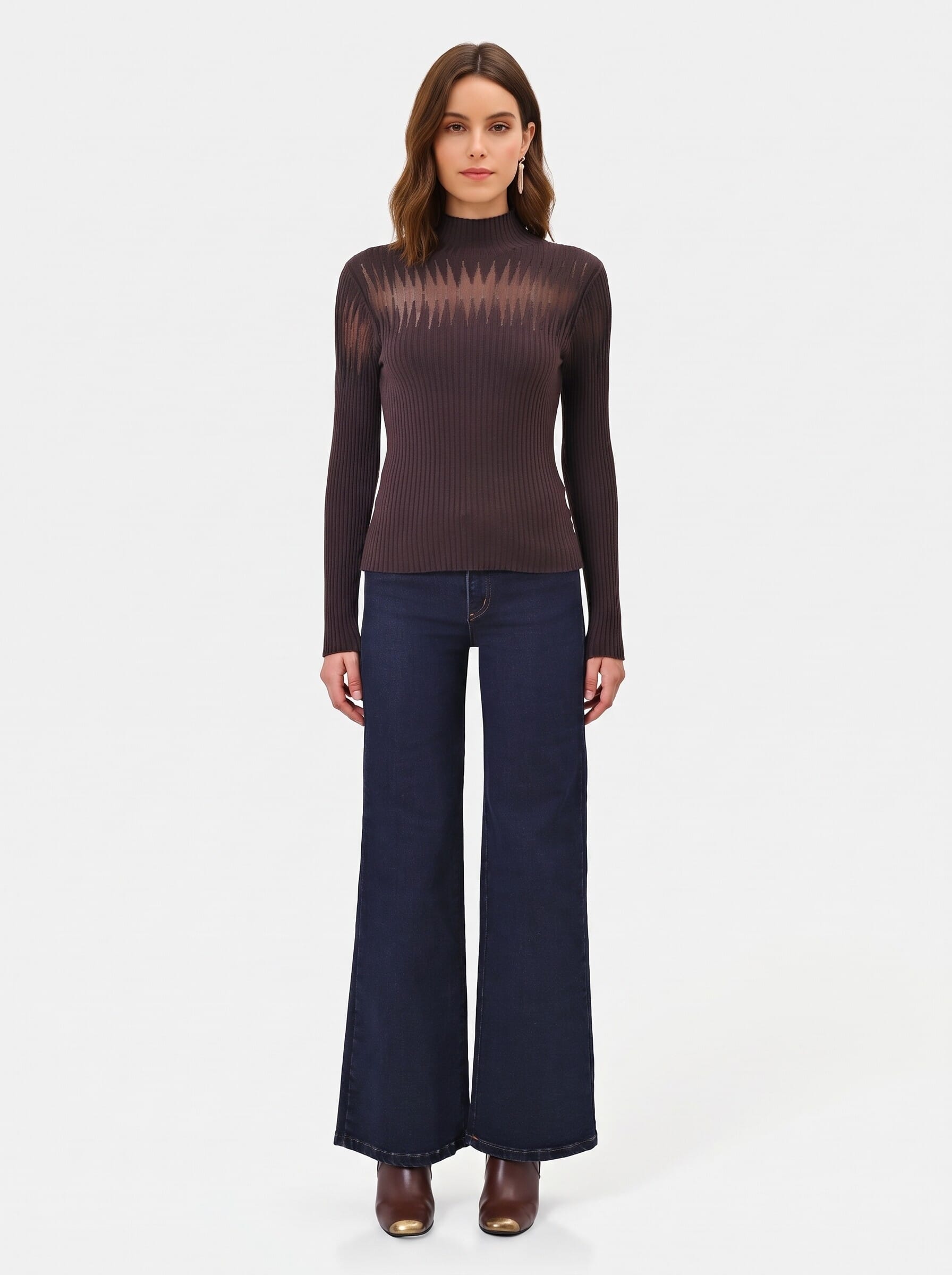 Maglione Aderente A Coste Con Inserti In Tulle Rinascimento