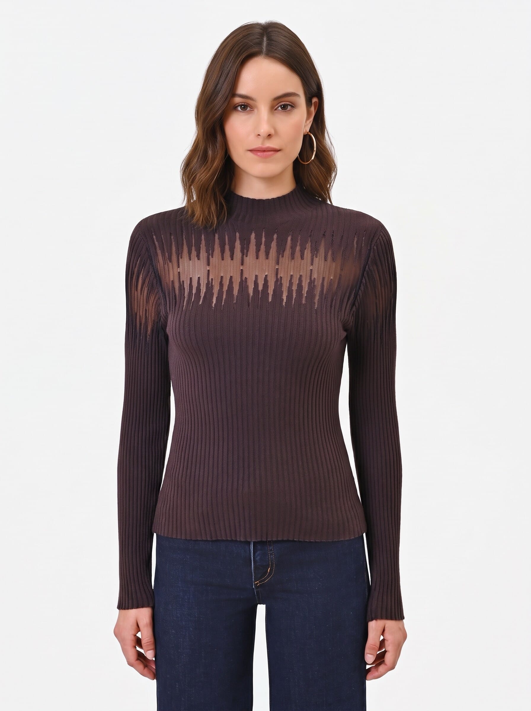 Maglione Aderente A Coste Con Inserti In Tulle Rinascimento