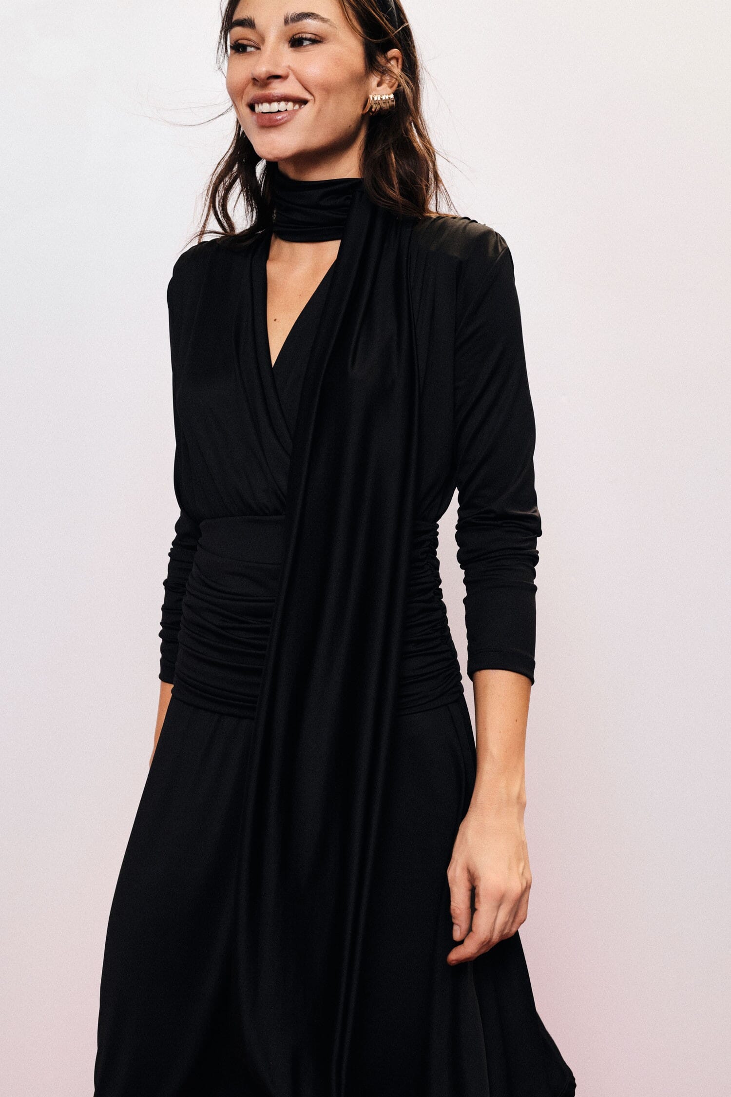 Abito Midi Plissettato Con Drappeggio E Cintura Annodata Dixie