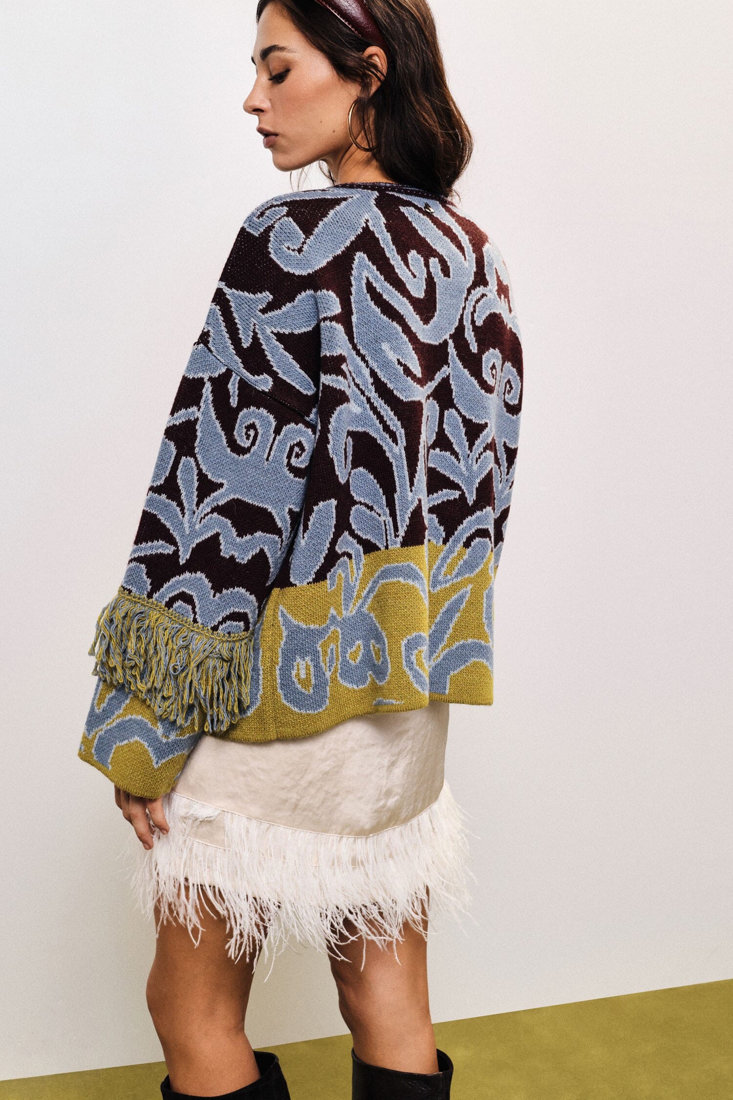 Cardigan Jacquard Con Frange E Chiusura A Nodo Dixie
