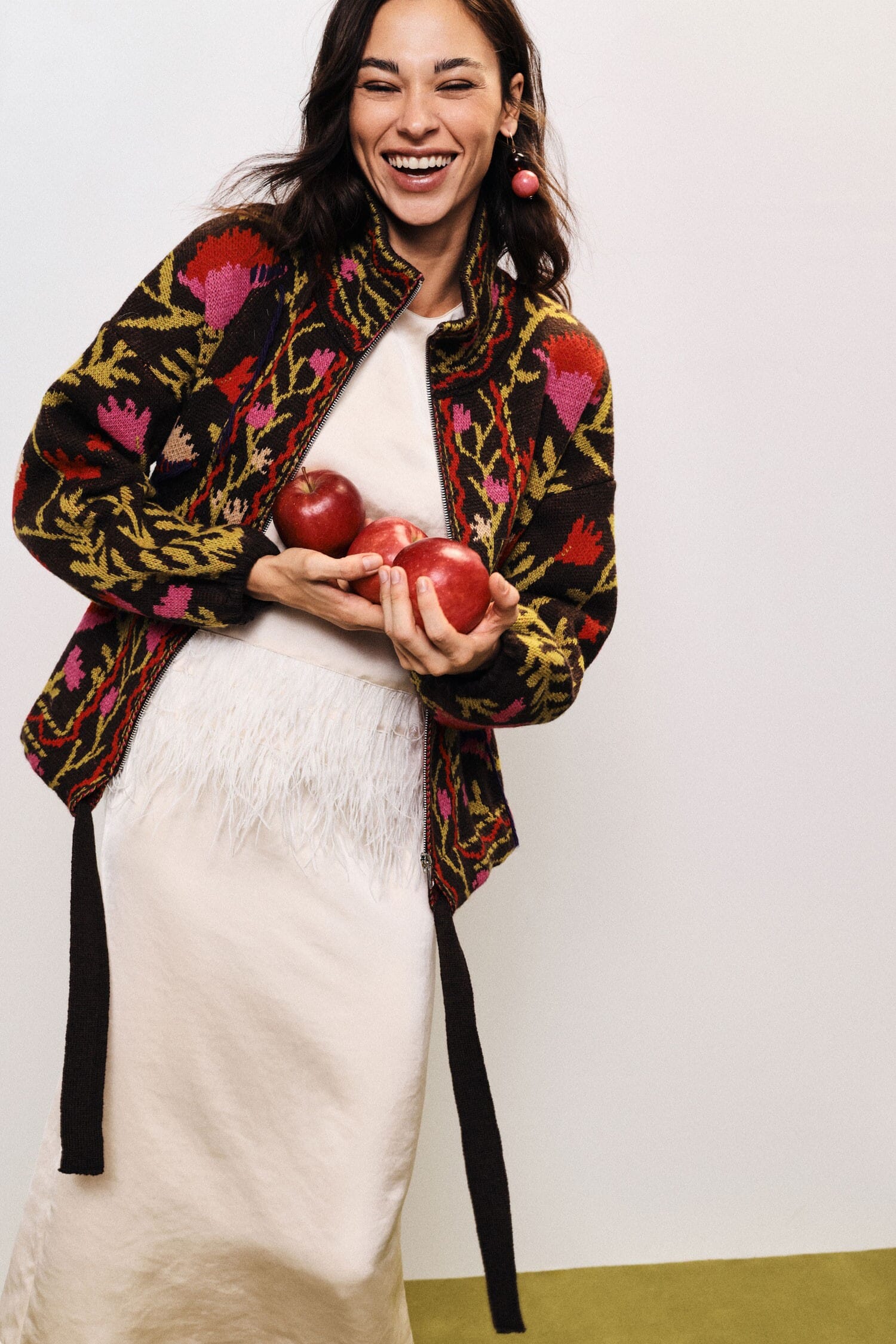 Cardigan Con Zip E Motivo Floreale Jacquard Dixie