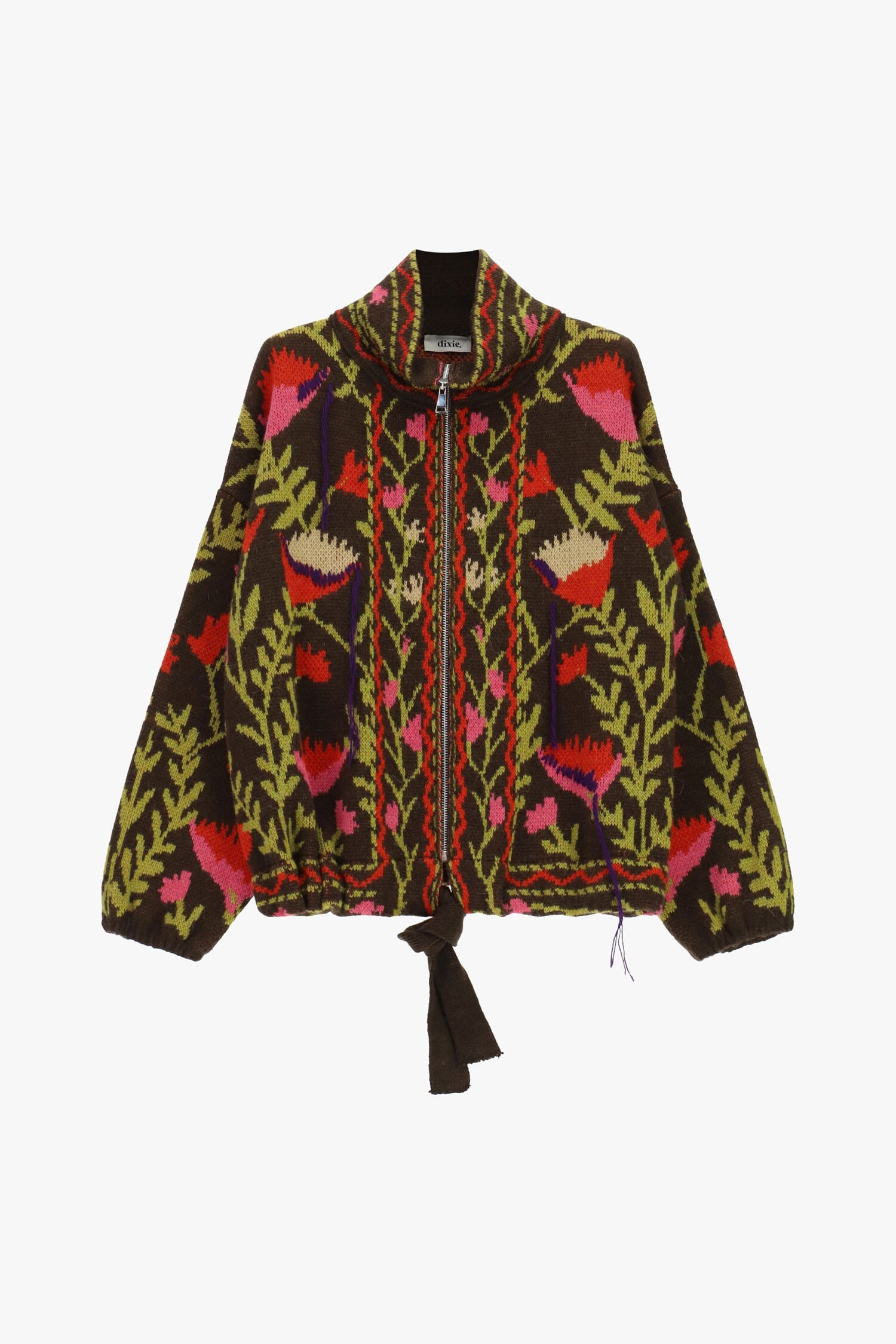 Cardigan Con Zip E Motivo Floreale Jacquard Dixie
