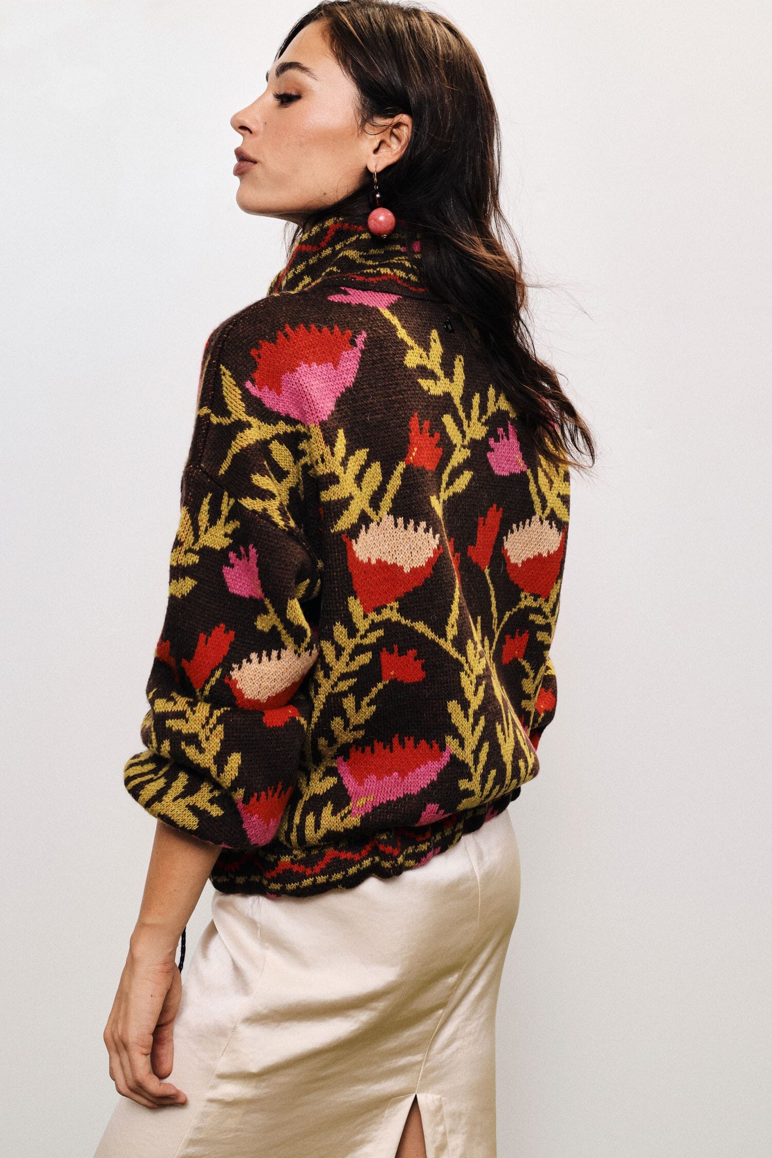 Cardigan Con Zip E Motivo Floreale Jacquard Dixie