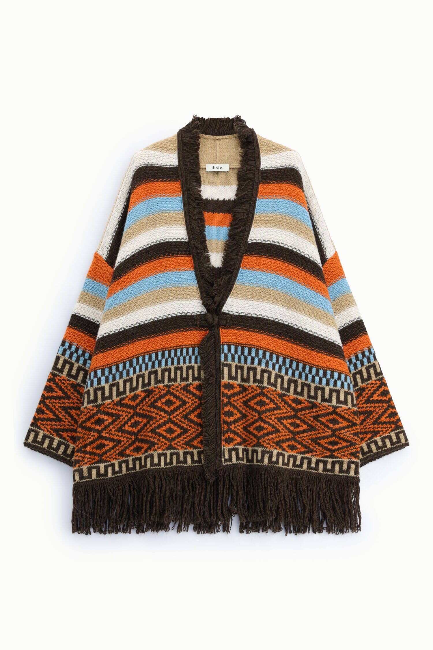 Poncho Con Frange E Motivi Geometrici Dixie