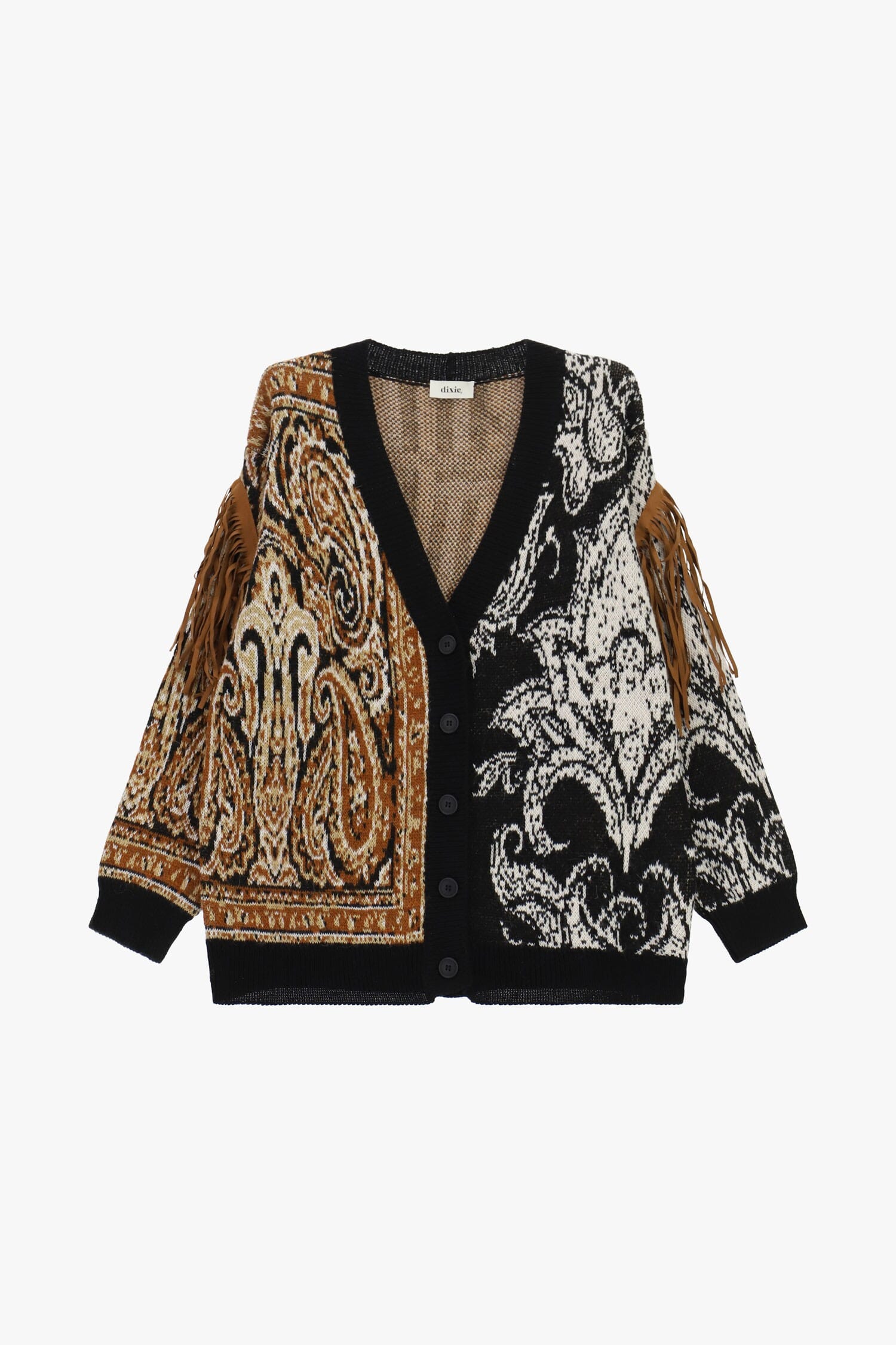 Cardigan Fantasia Jacquard Con Frange Laterali Dixie