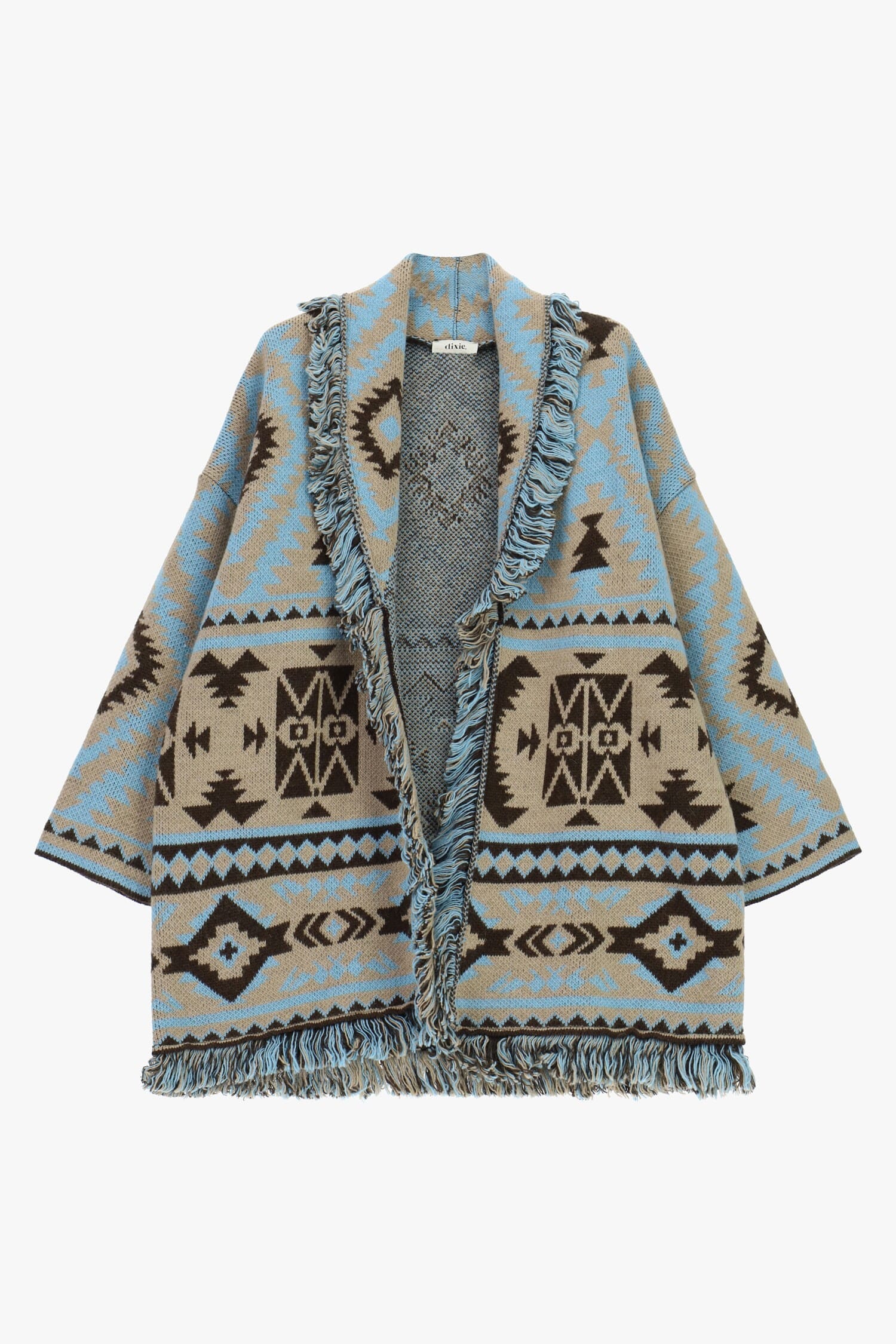 Poncho Con Frange, Fantasia Geometrica Jacquard Dixie