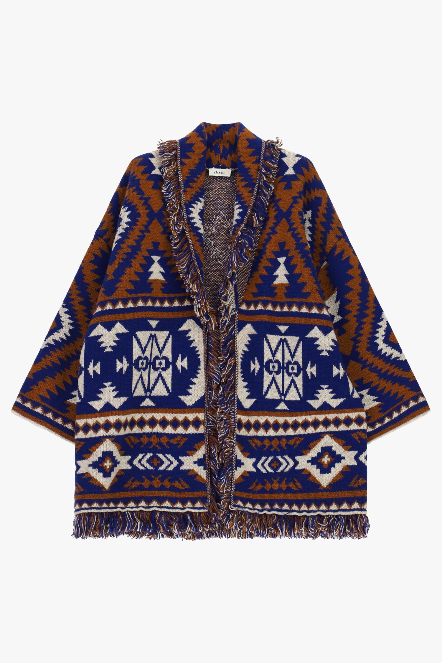 Poncho Con Frange, Fantasia Geometrica Jacquard Dixie