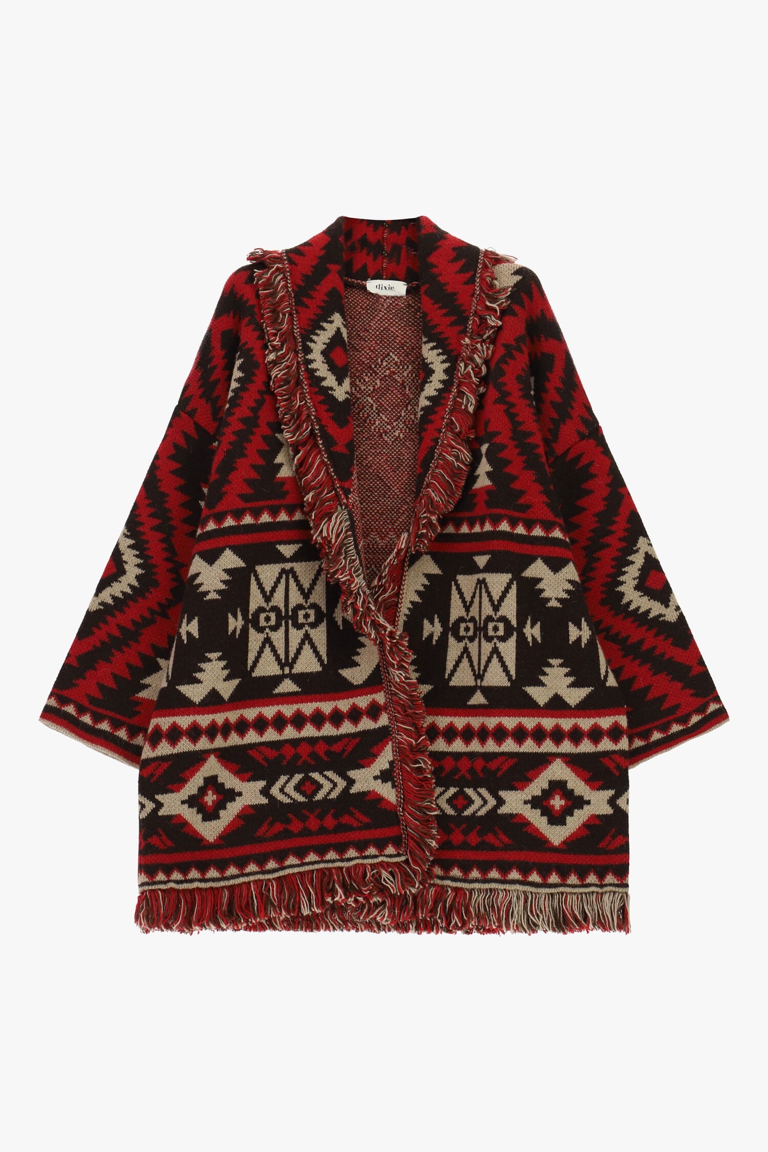 Poncho Con Frange, Fantasia Geometrica Jacquard Dixie