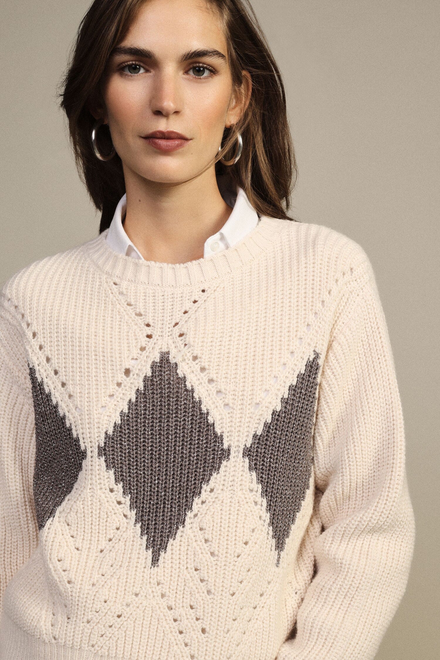 Dixie Crew-Neck Jumper with Openwork Diamond Pattern
