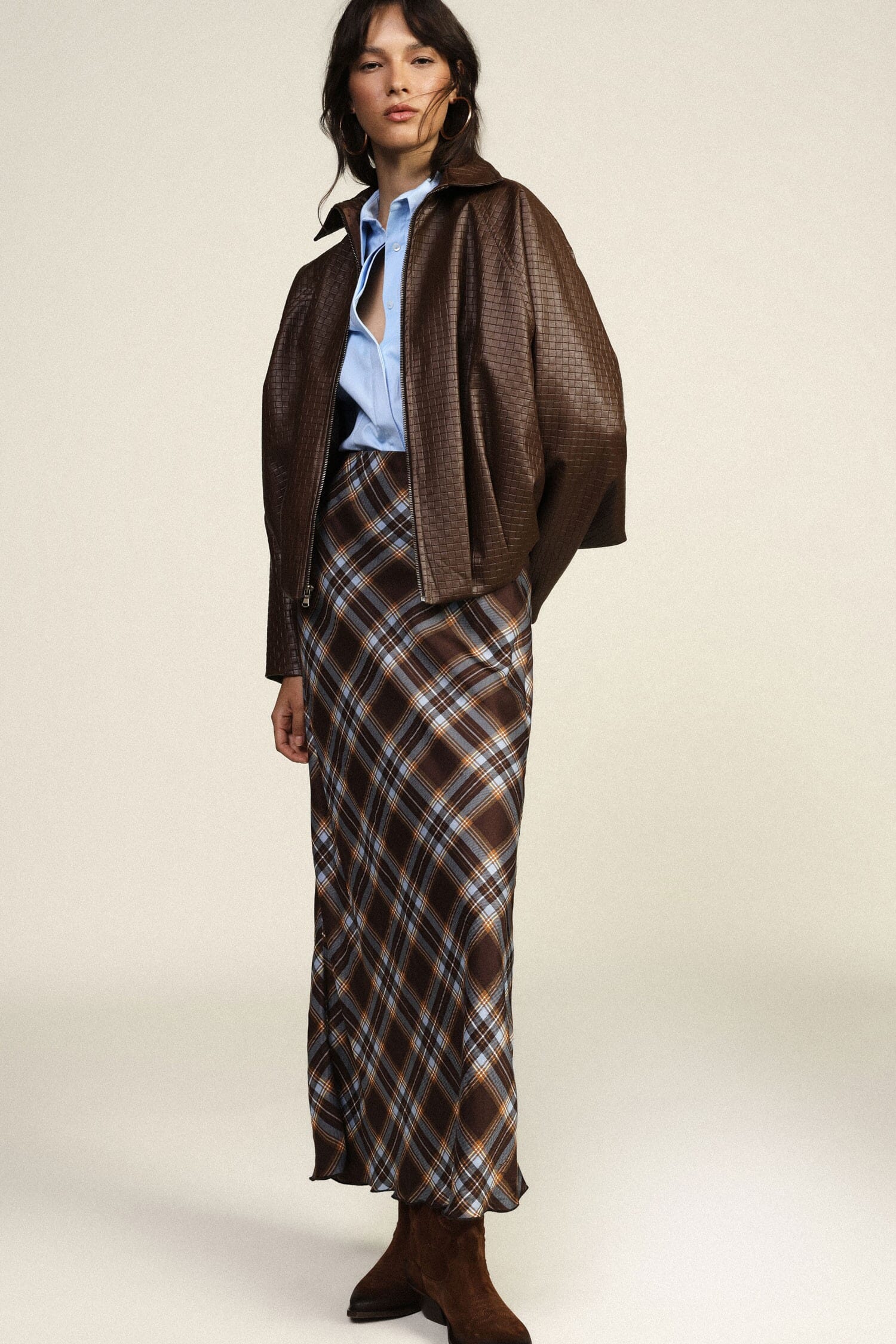 Dixie Long Wrap-Around Skirt with Tartan Print