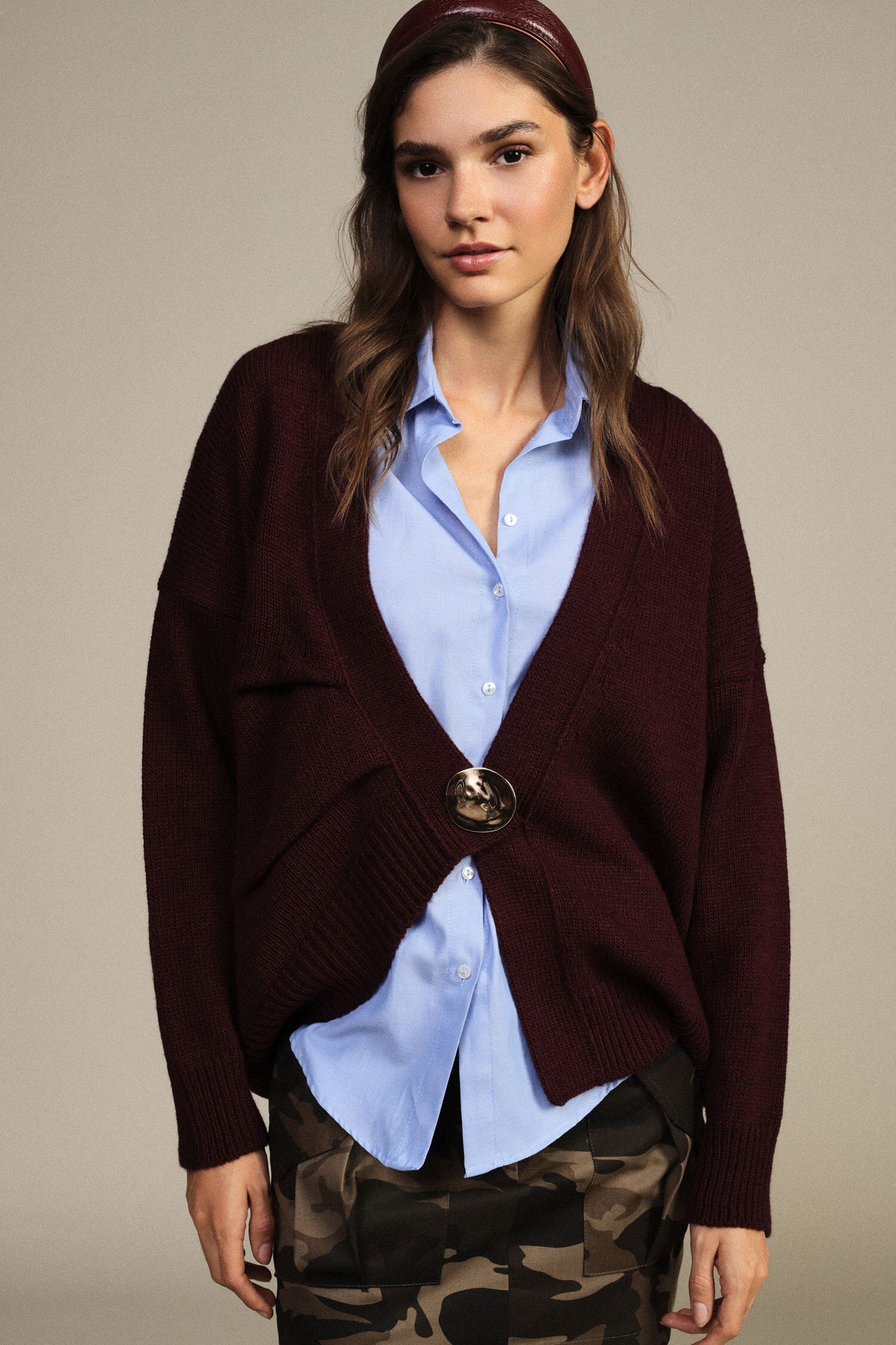 Cardigan Con Maxi Bottone E Spalle Scese Dixie