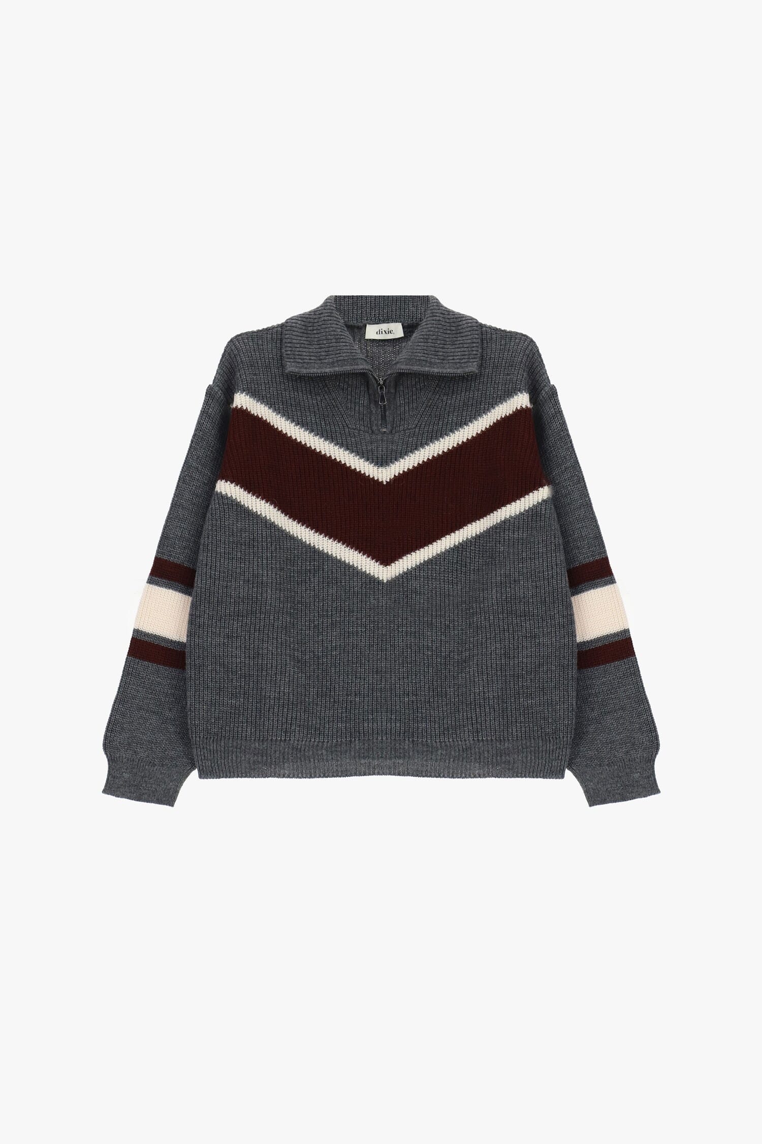 Maglione Girocollo A Costine Con Zip E Motivo A V Dixie