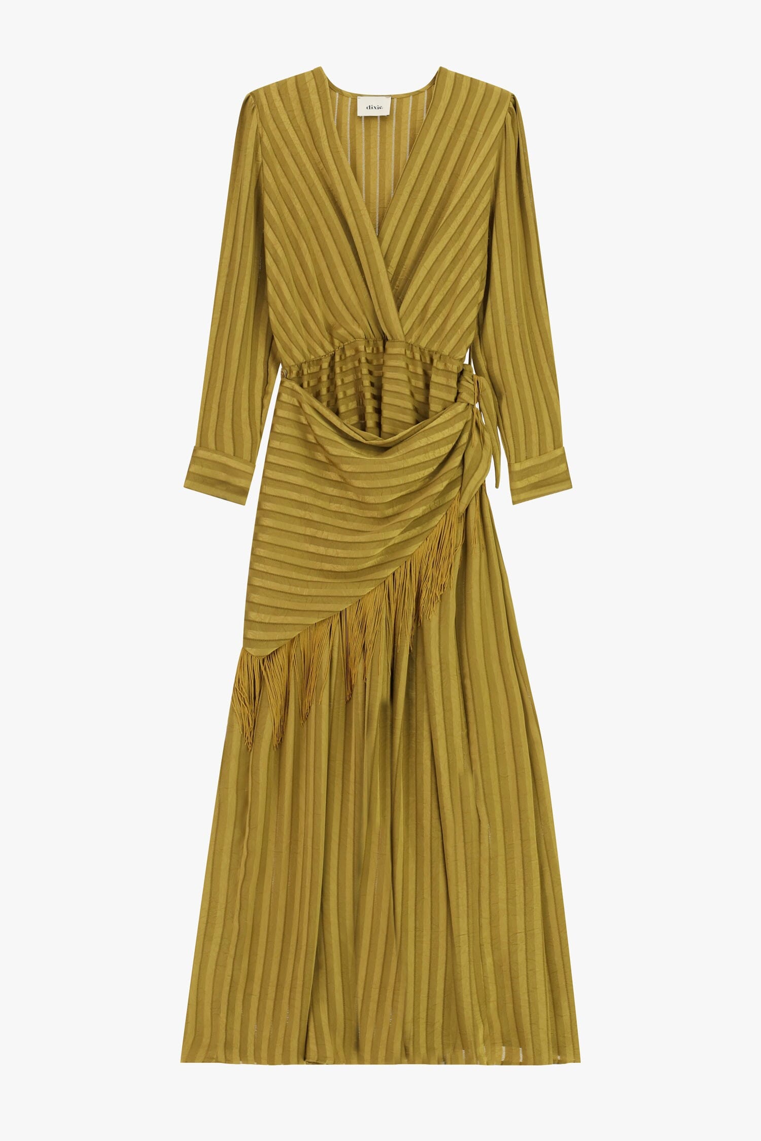 Dixie Long Wrap-Around Dress with Fringes and Long Sleeves