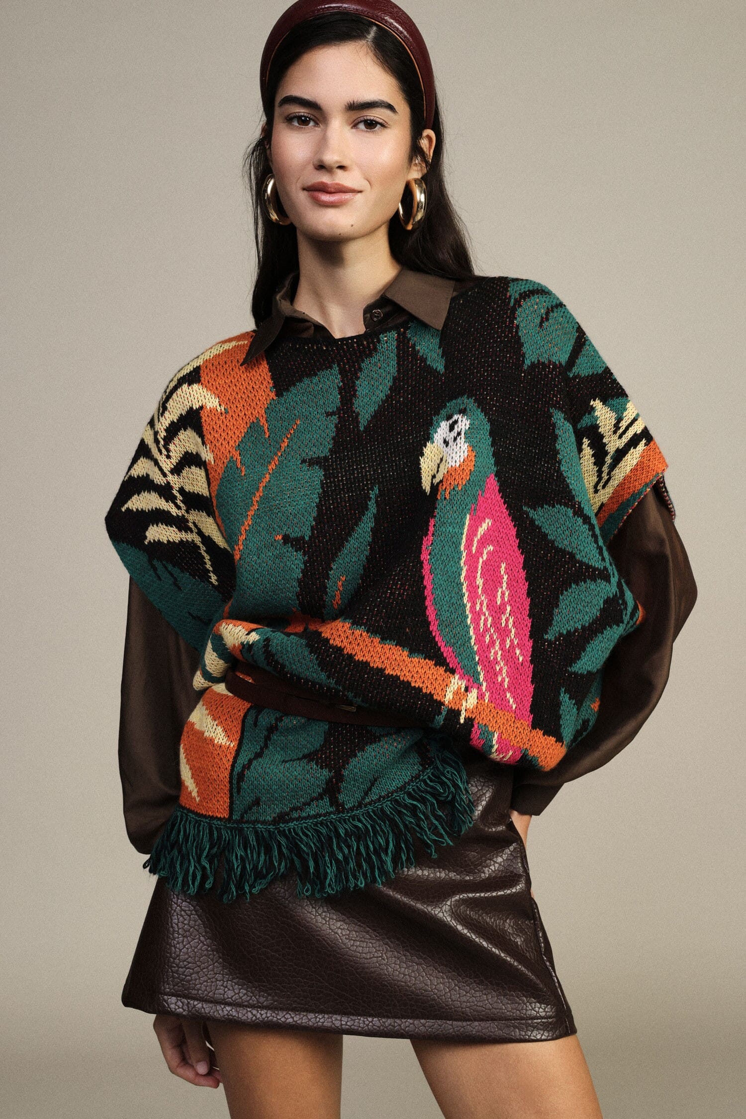 Poncho Fantasia Tropicale Con Frange Dixie