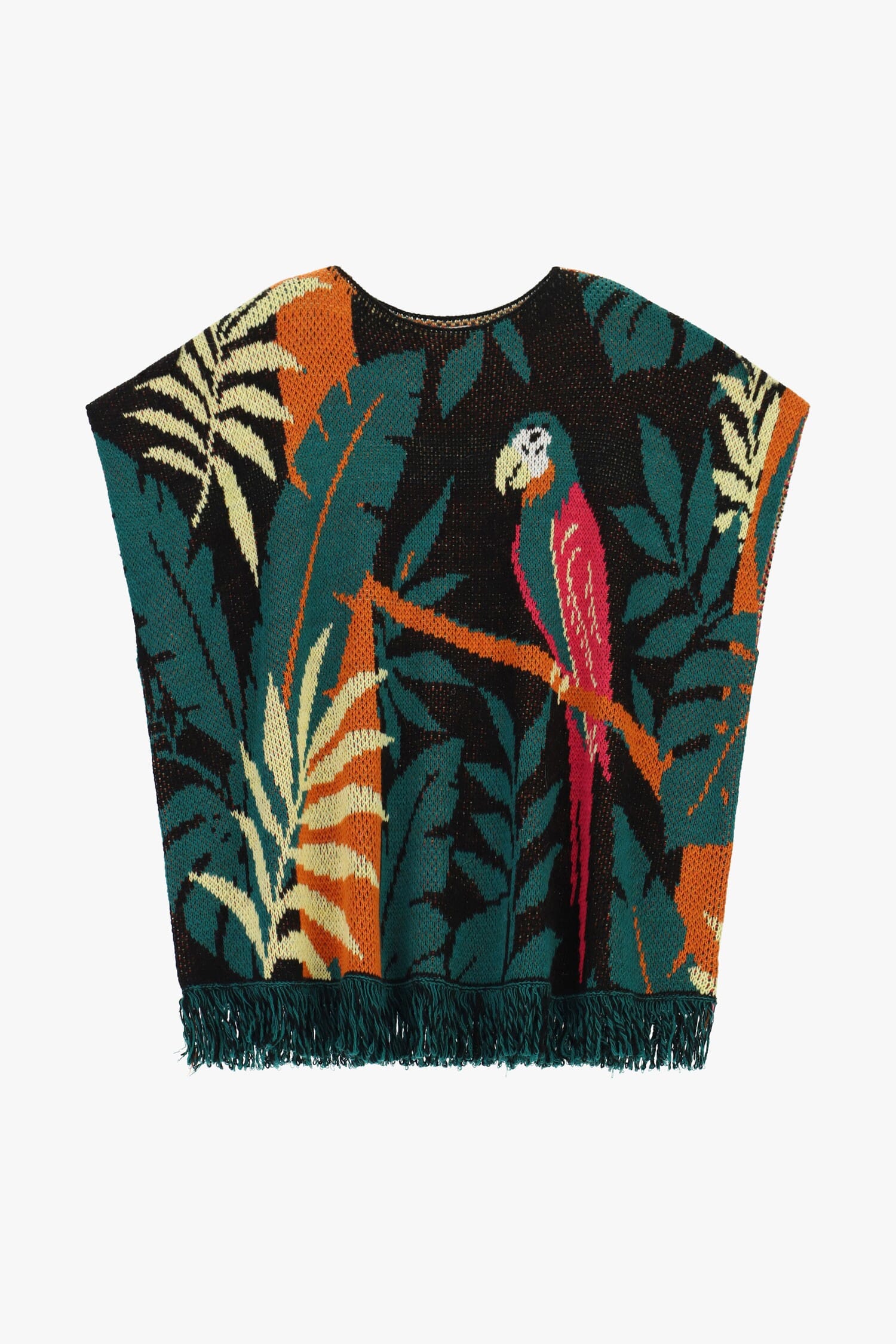 Poncho Fantasia Tropicale Con Frange Dixie