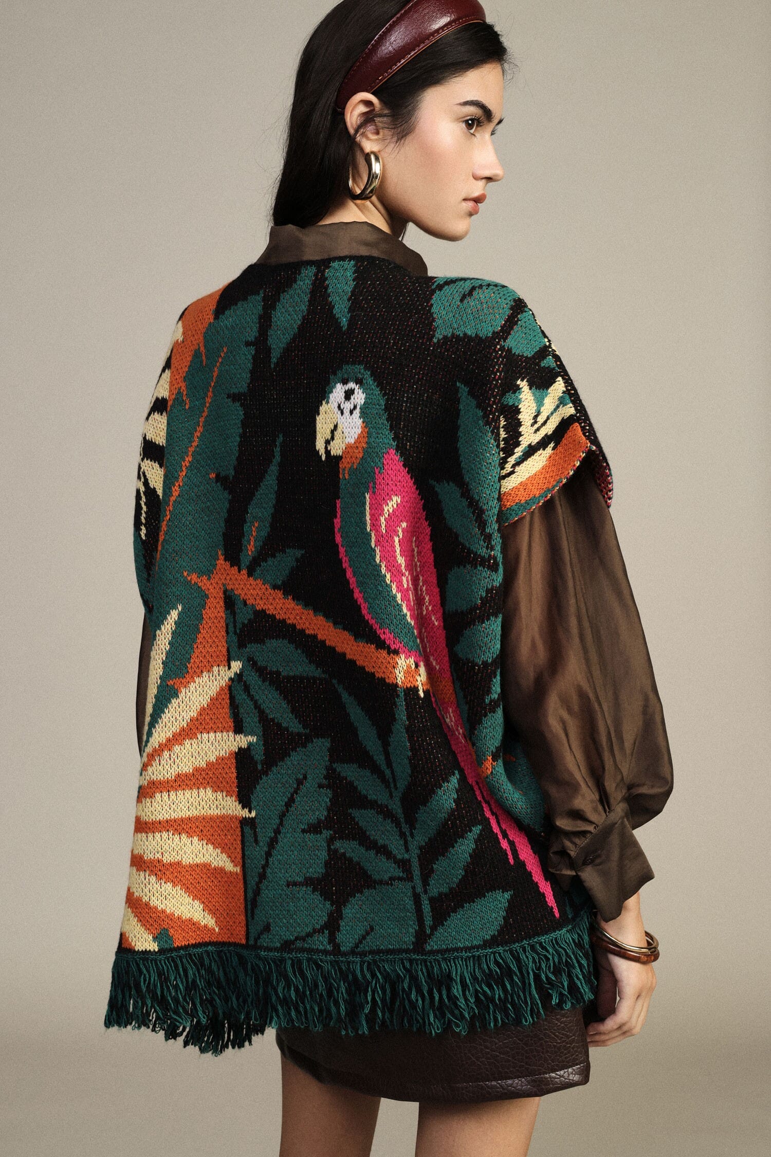 Poncho Fantasia Tropicale Con Frange Dixie