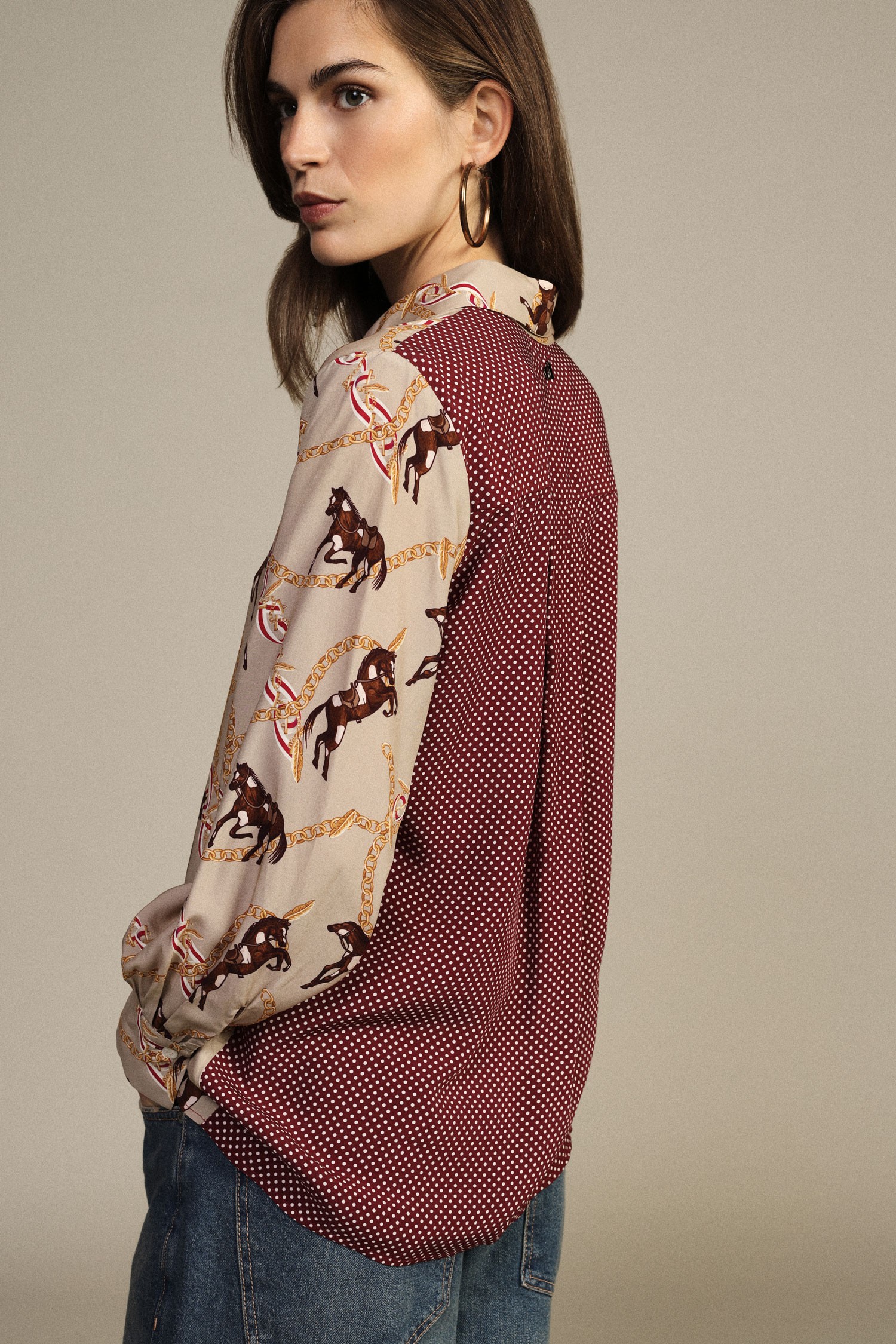 Camicia Fantasia Patch Con Stampa Cavalli E Pois Dixie