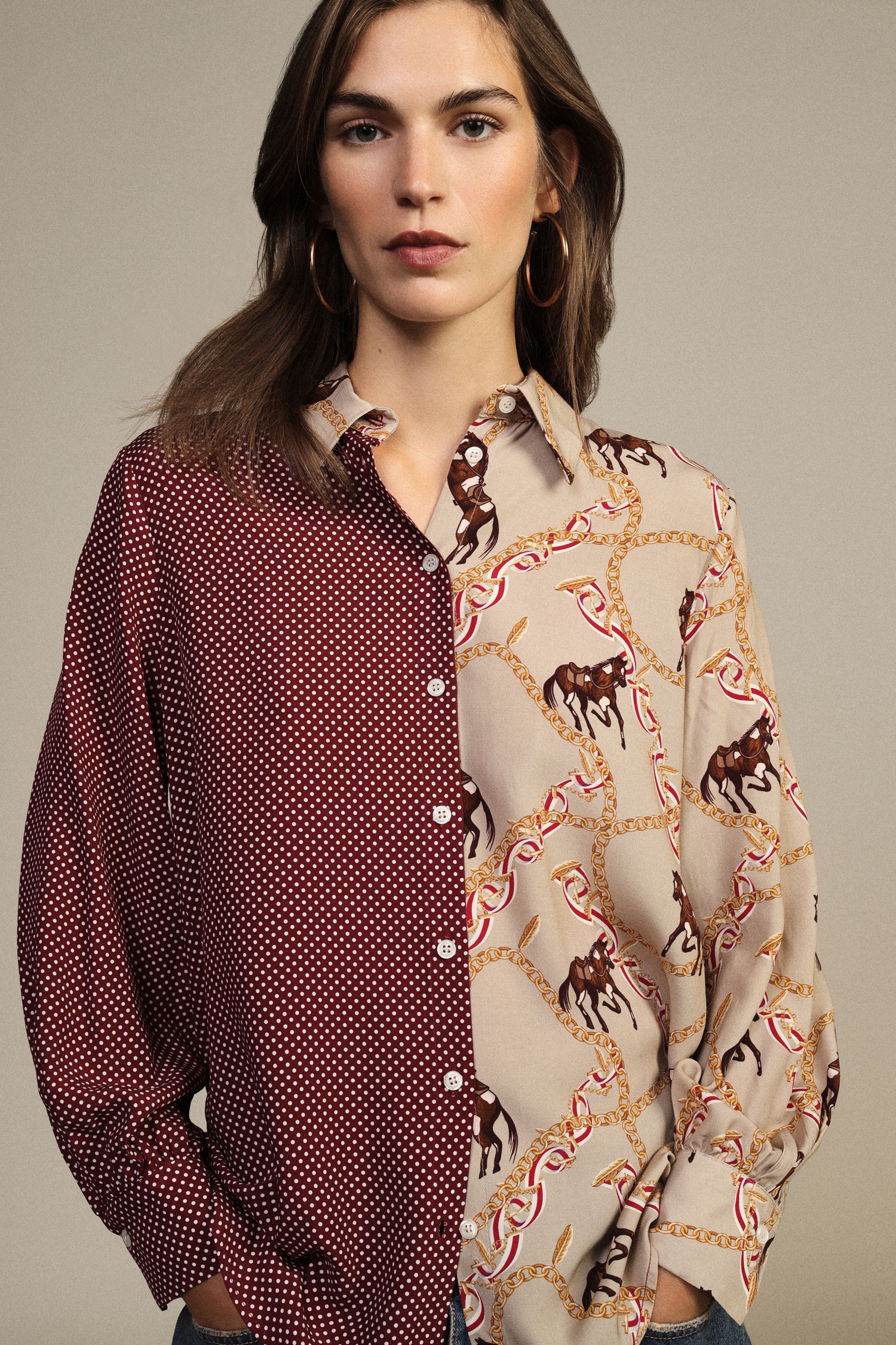 Camicia Fantasia Patch Con Stampa Cavalli E Pois Dixie