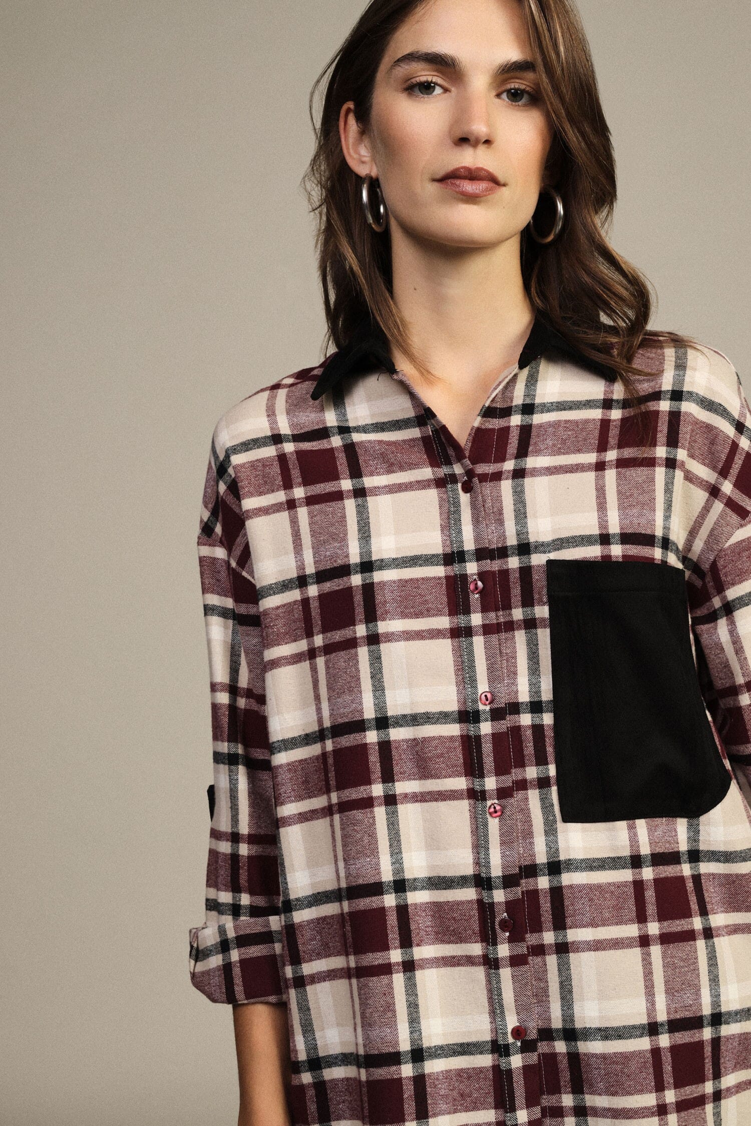 Camicia A Quadri Con Tasca E Colletto Contrasto Dixie