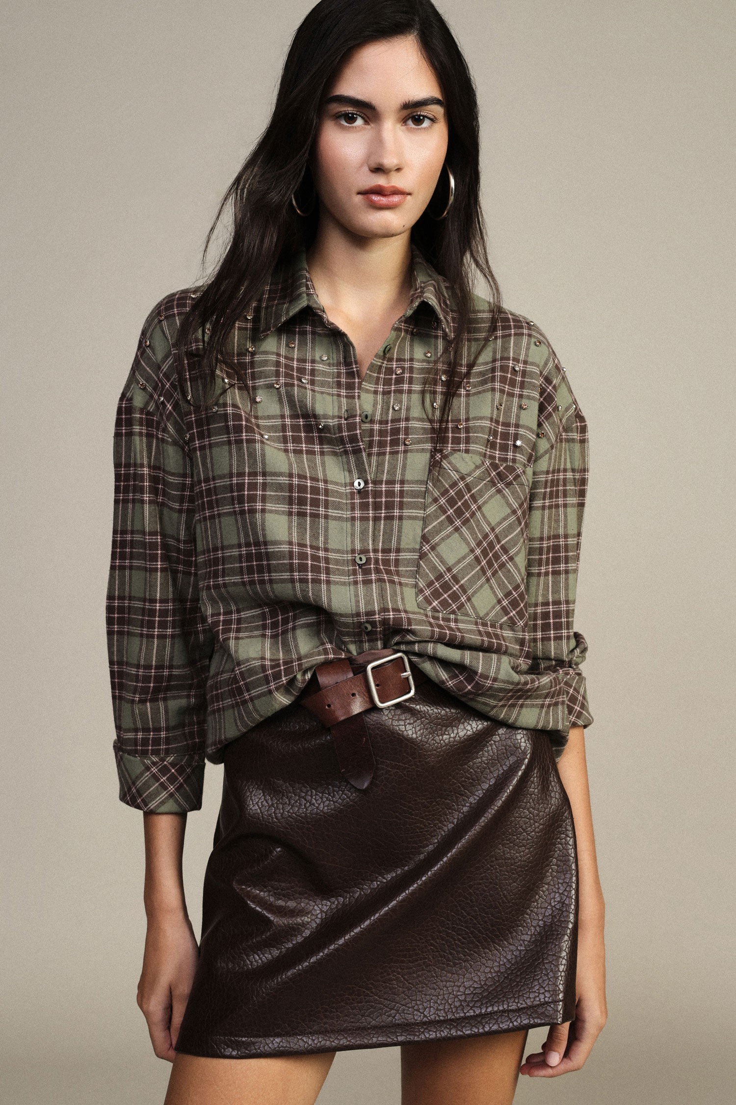Camicia A Quadri Con Borchie E Tasca Frontale Dixie