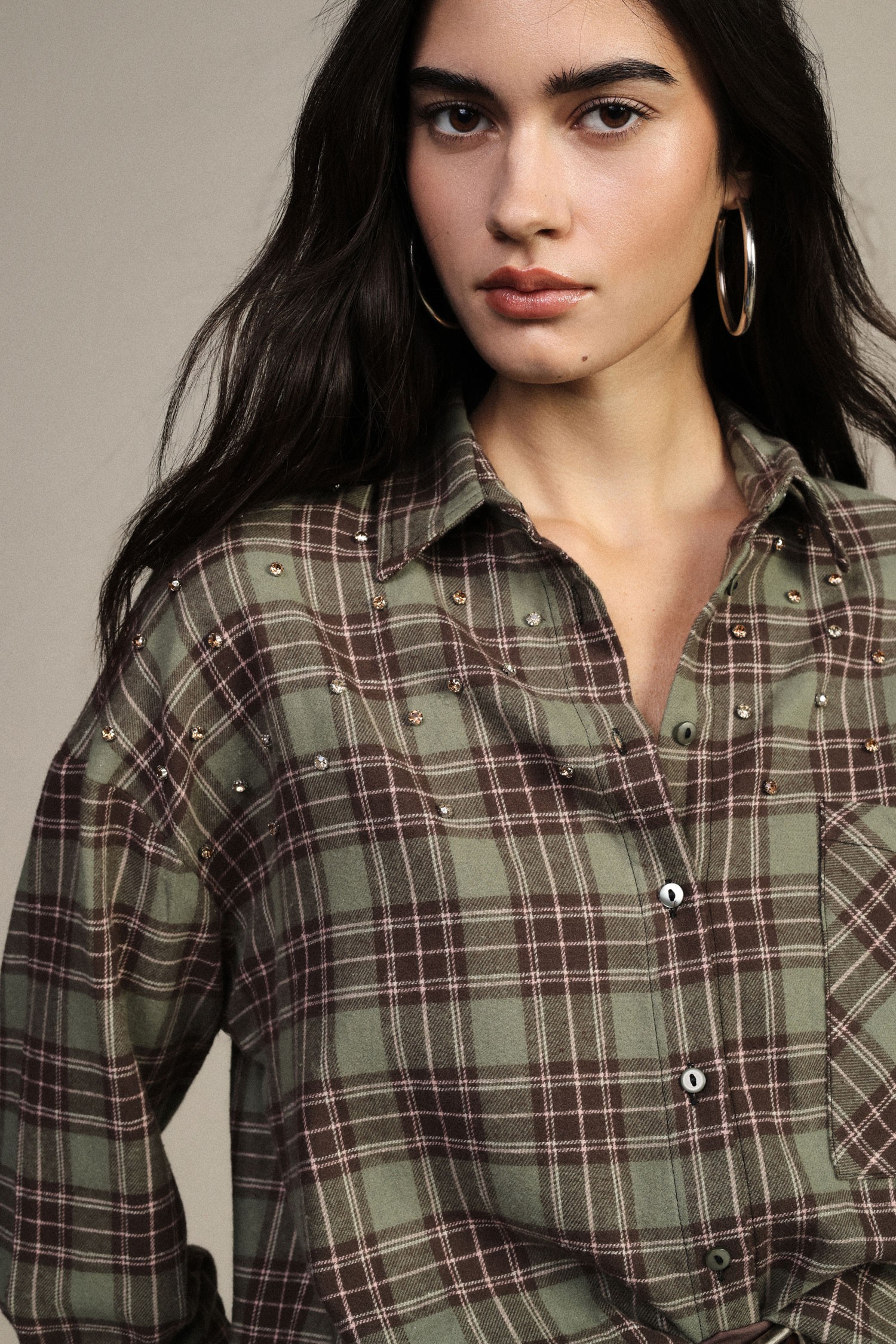 Camicia A Quadri Con Borchie E Tasca Frontale Dixie