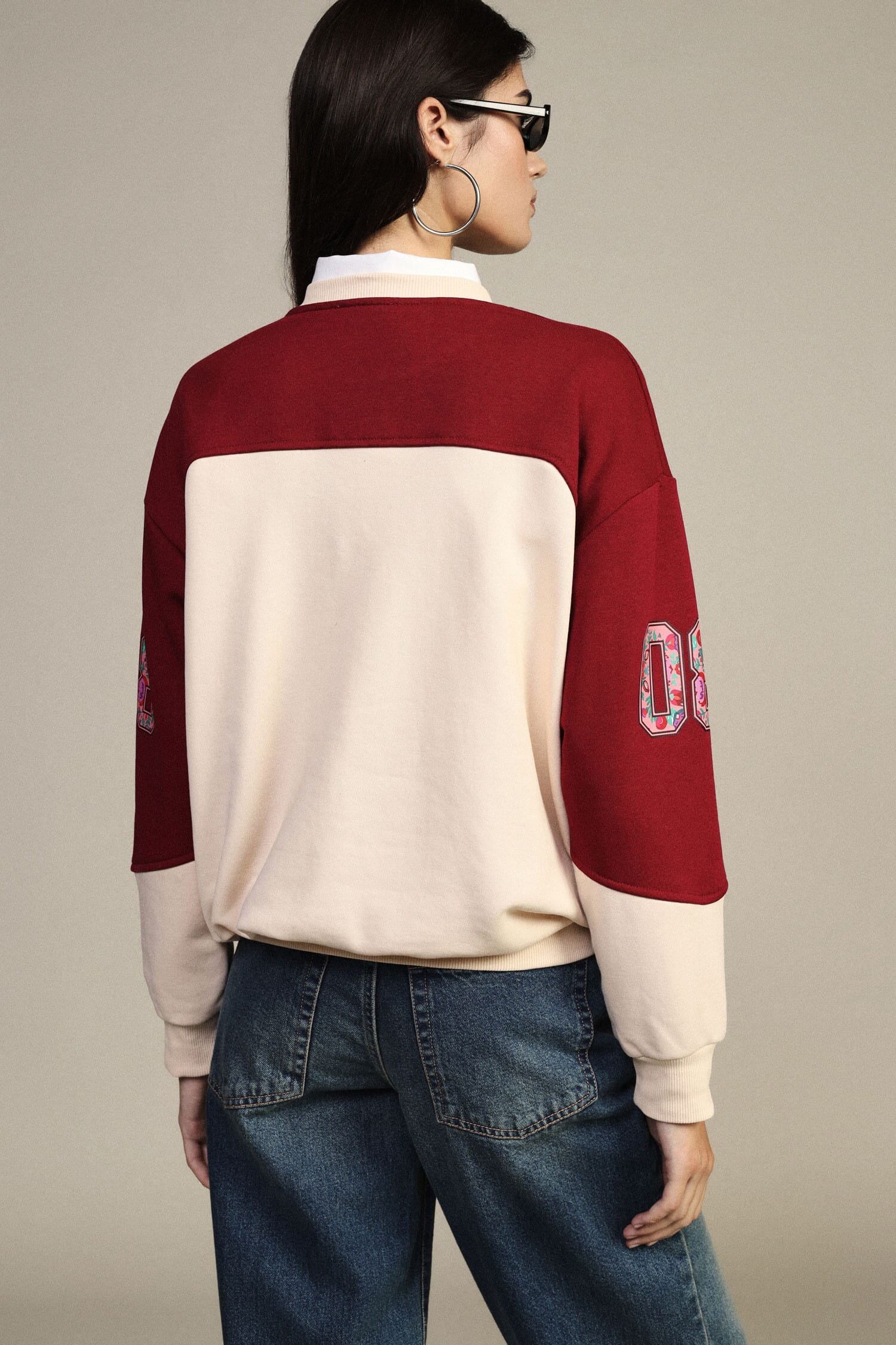 Dixie Crew-neck Sweatshirt with Floral Print and Graphic Details