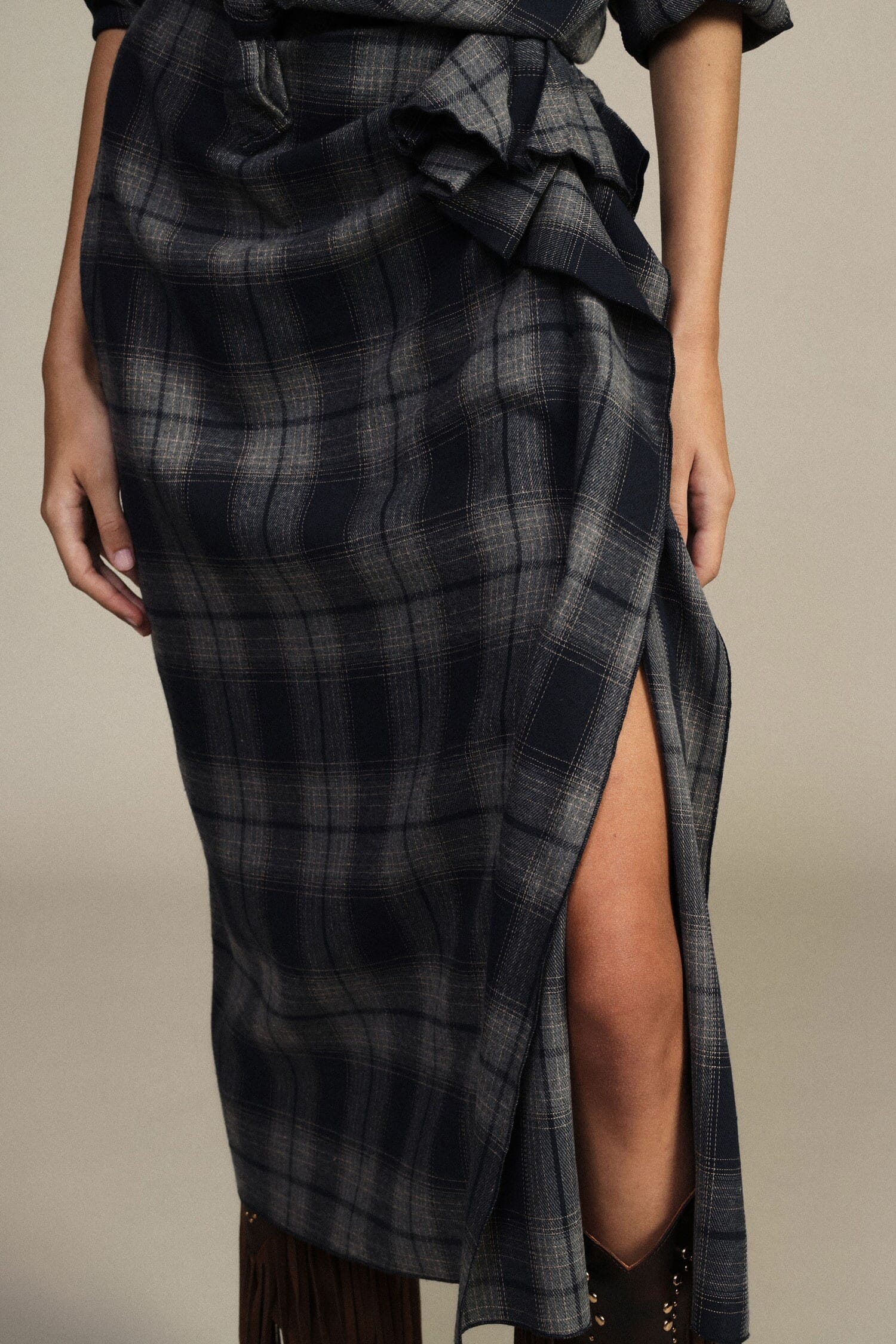 Gonna Midi A Quadri Con Drappeggio Laterale Dixie