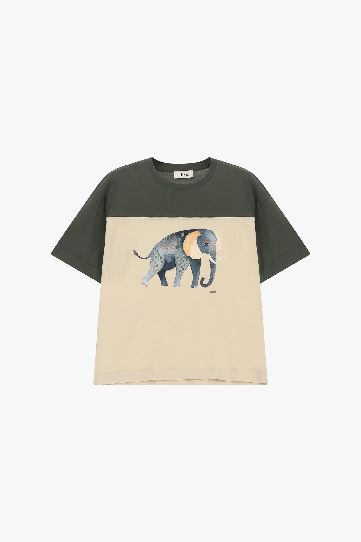 T-Shirt Maniche Corte Stampa Elefante E Inserti A Contrasto Dixie