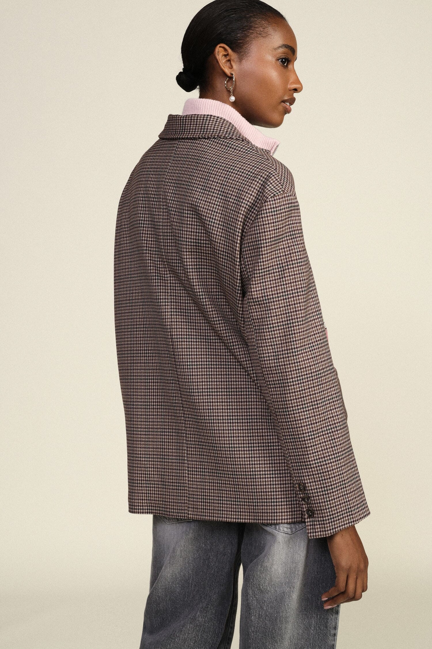 Blazer à carreaux fantaisie avec des fleurs peintes « Dixie »