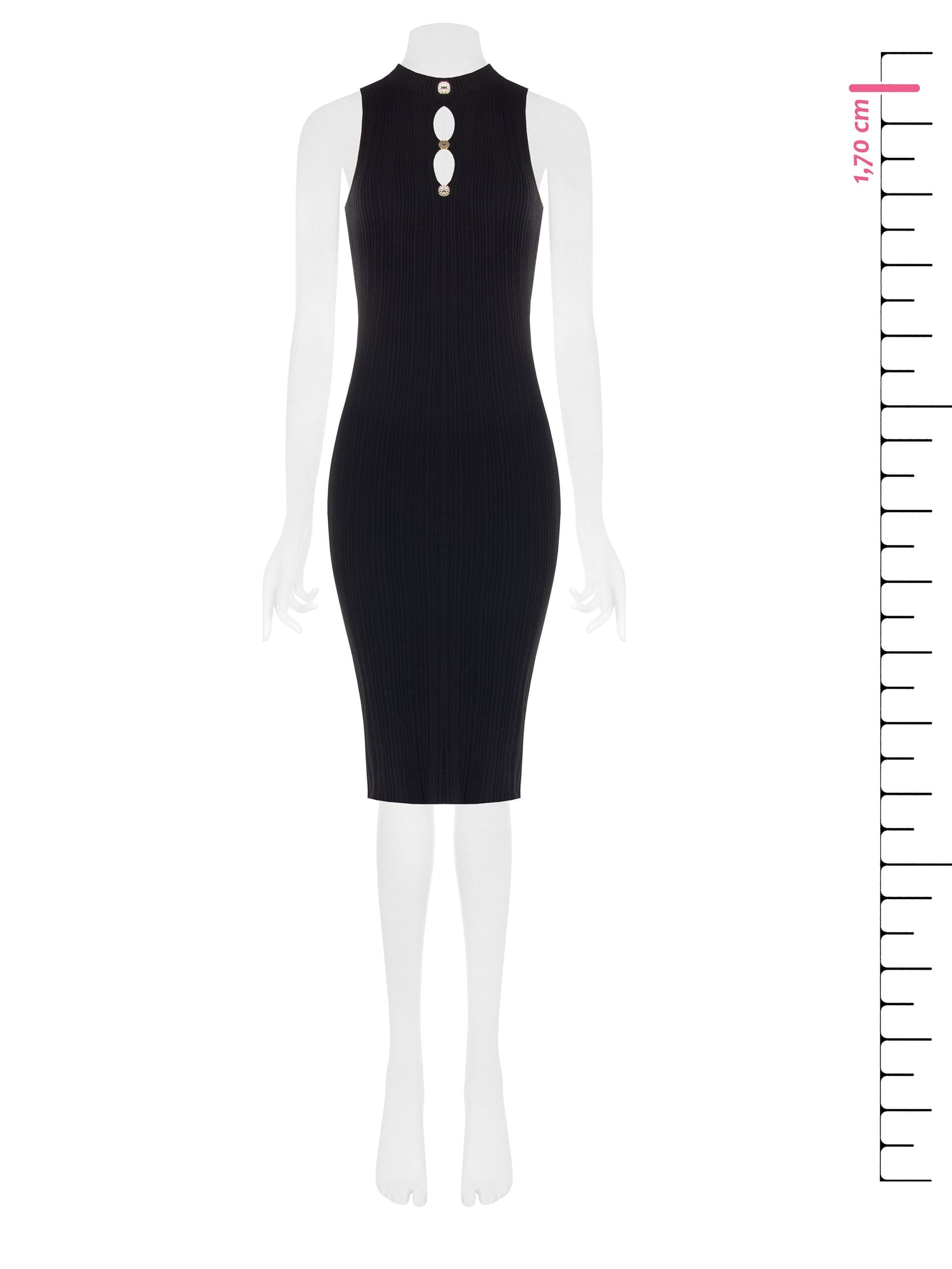Abito A Tubino In Maglia A Coste Con 3 Cut-Out E Bottoni Gioiello Rinascimento
