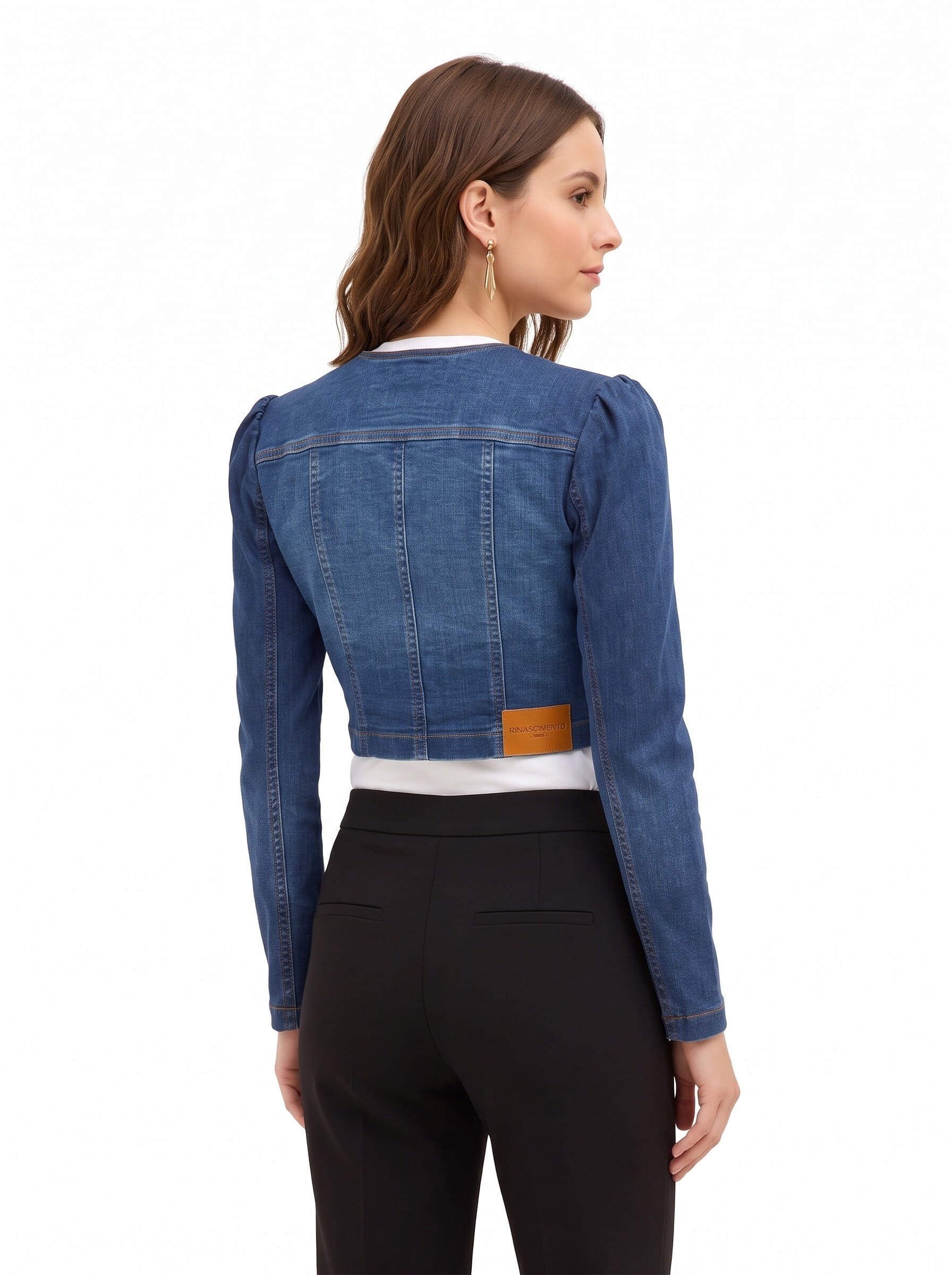 Giacca Crop In Denim Con Abbottonatura Asimmetrica Rinascimento