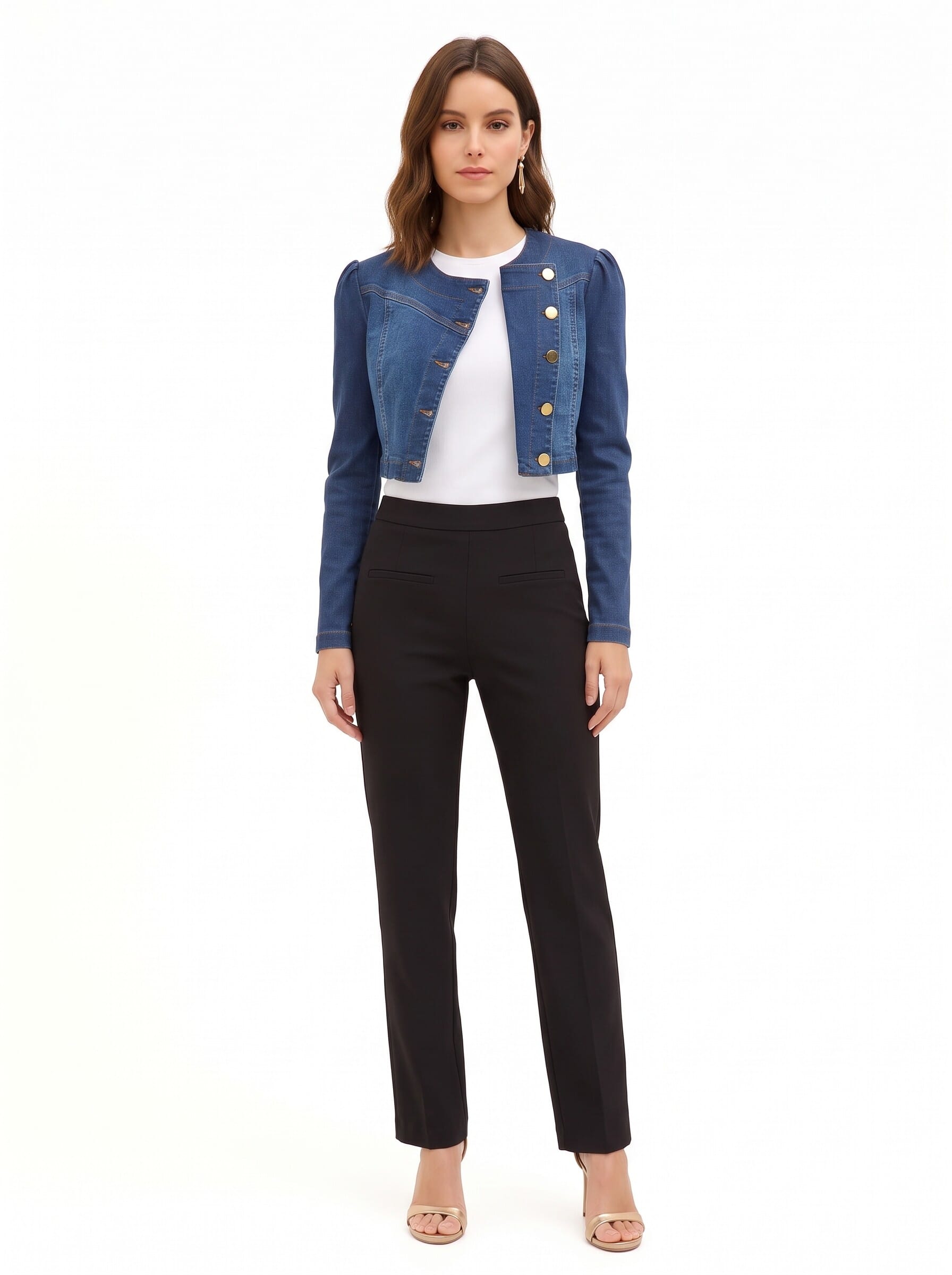 Giacca Crop In Denim Con Abbottonatura Asimmetrica Rinascimento