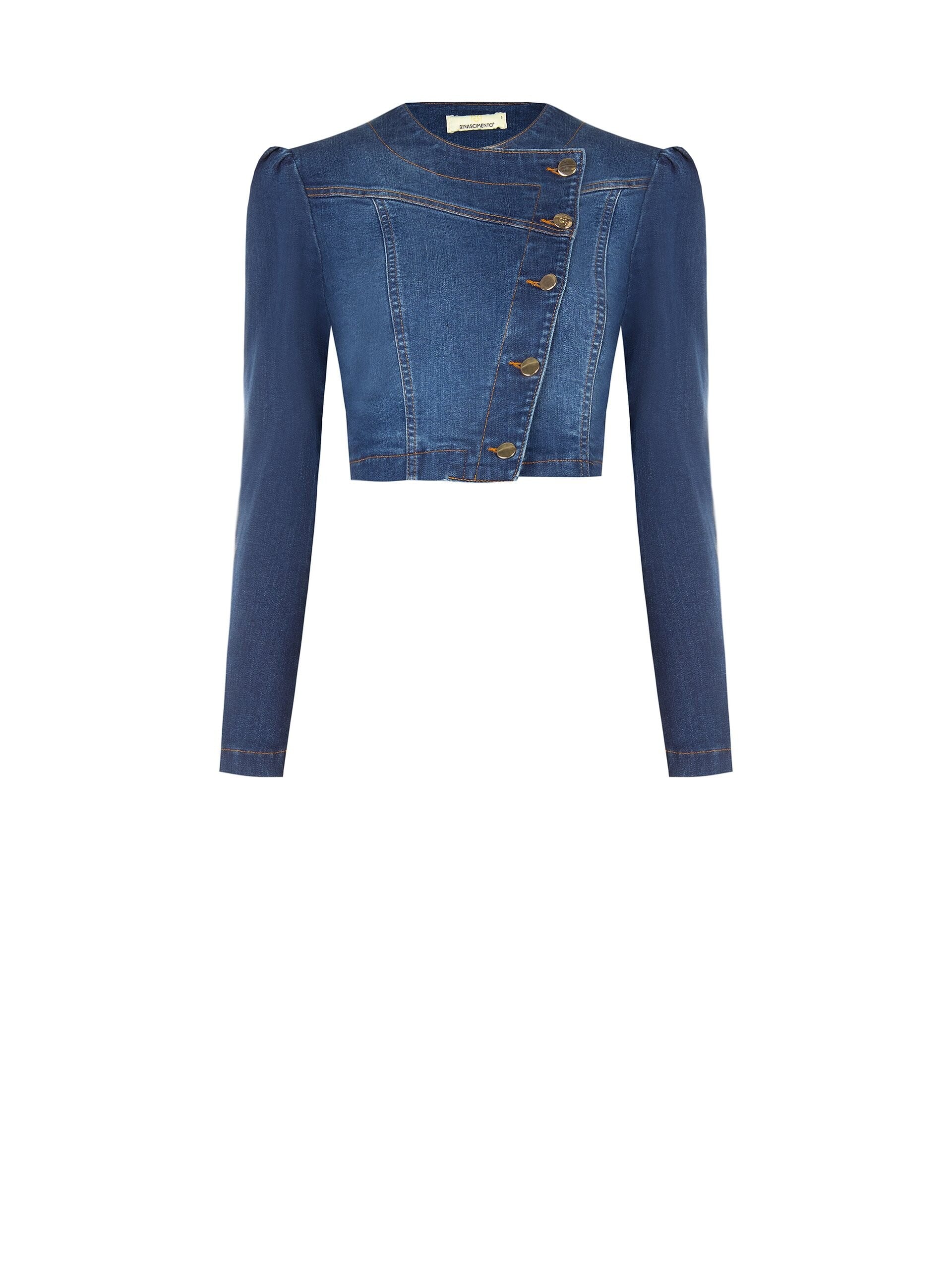 Giacca Crop In Denim Con Abbottonatura Asimmetrica Rinascimento