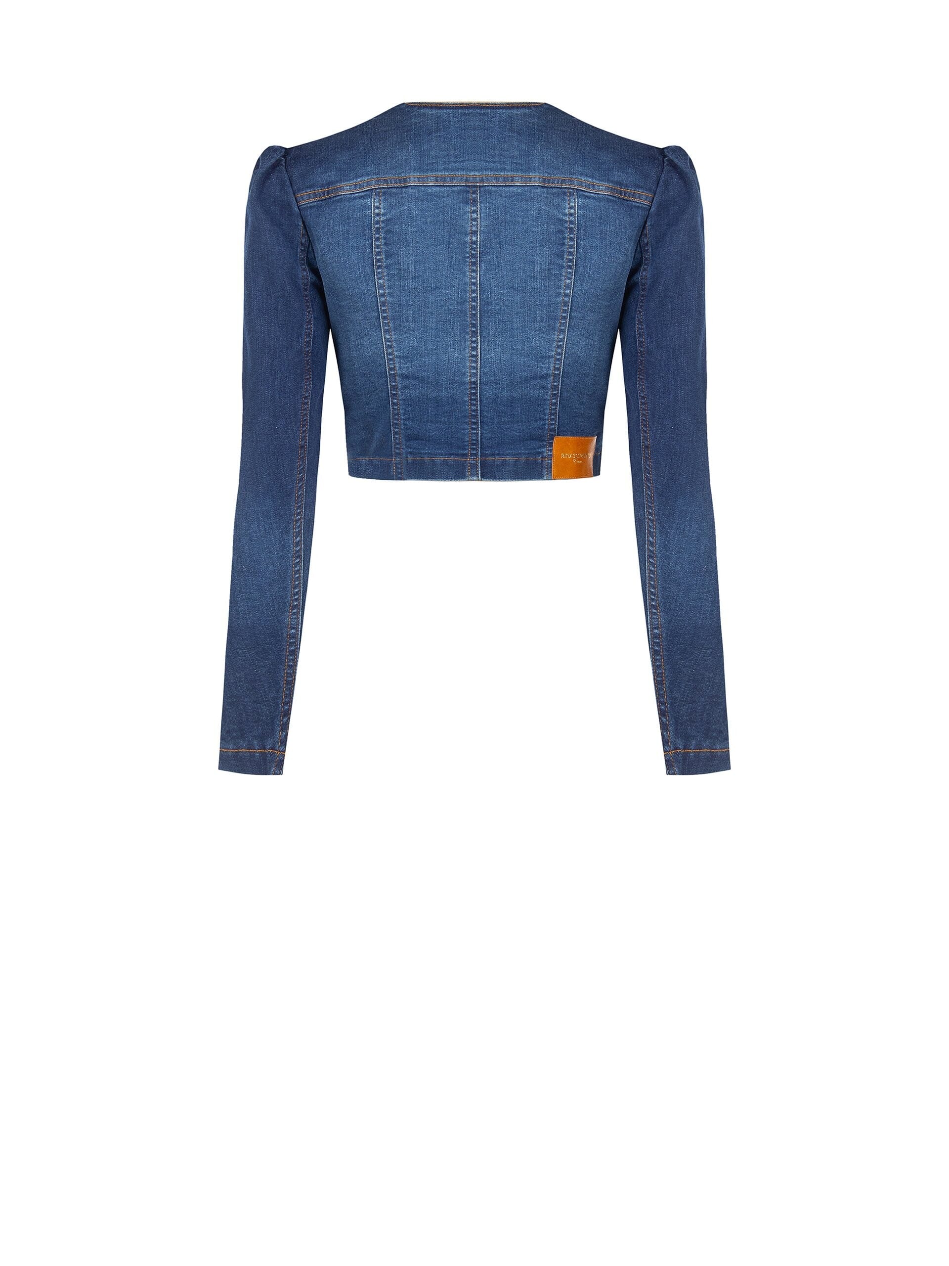 Giacca Crop In Denim Con Abbottonatura Asimmetrica Rinascimento