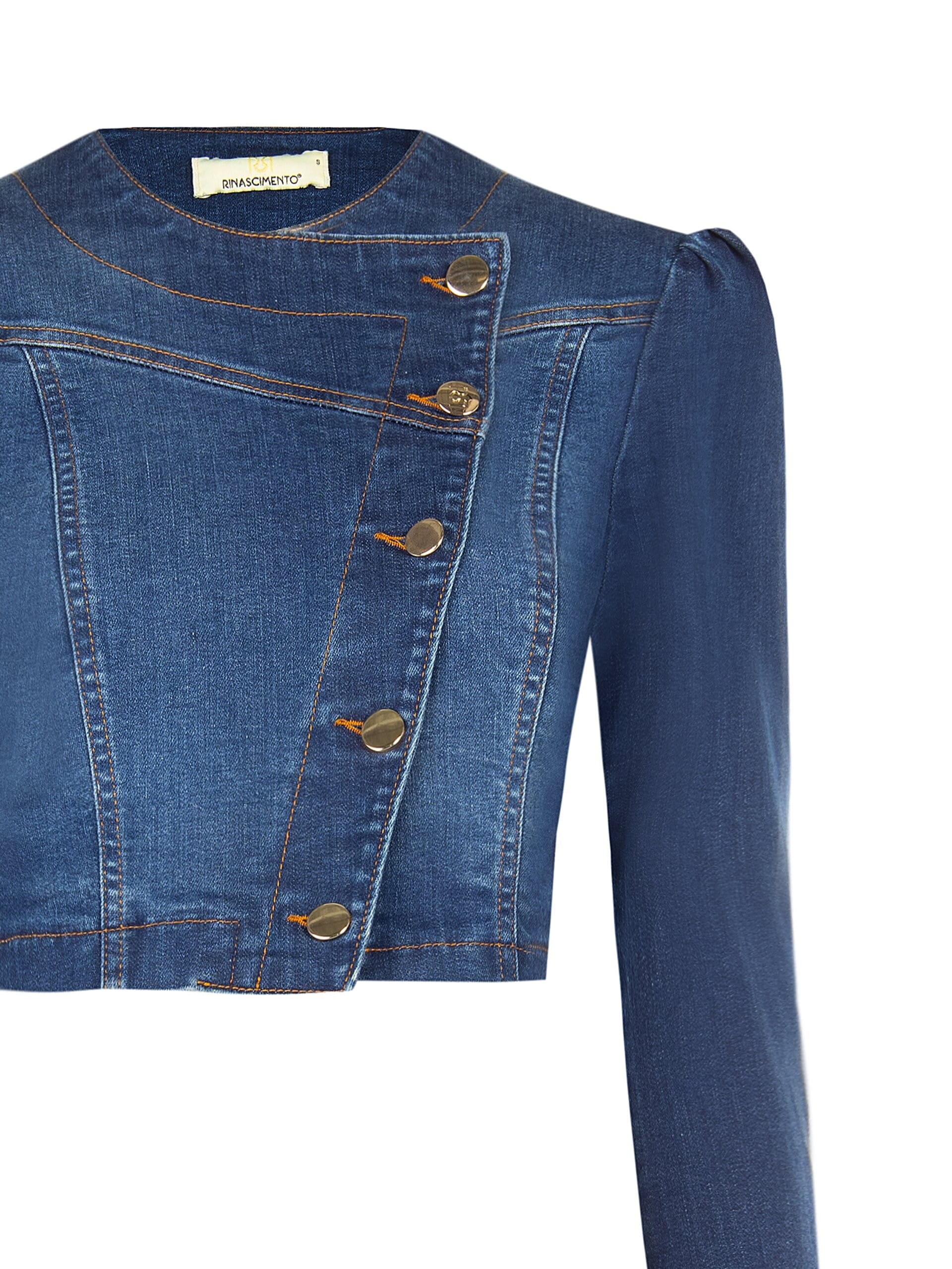 Giacca Crop In Denim Con Abbottonatura Asimmetrica Rinascimento