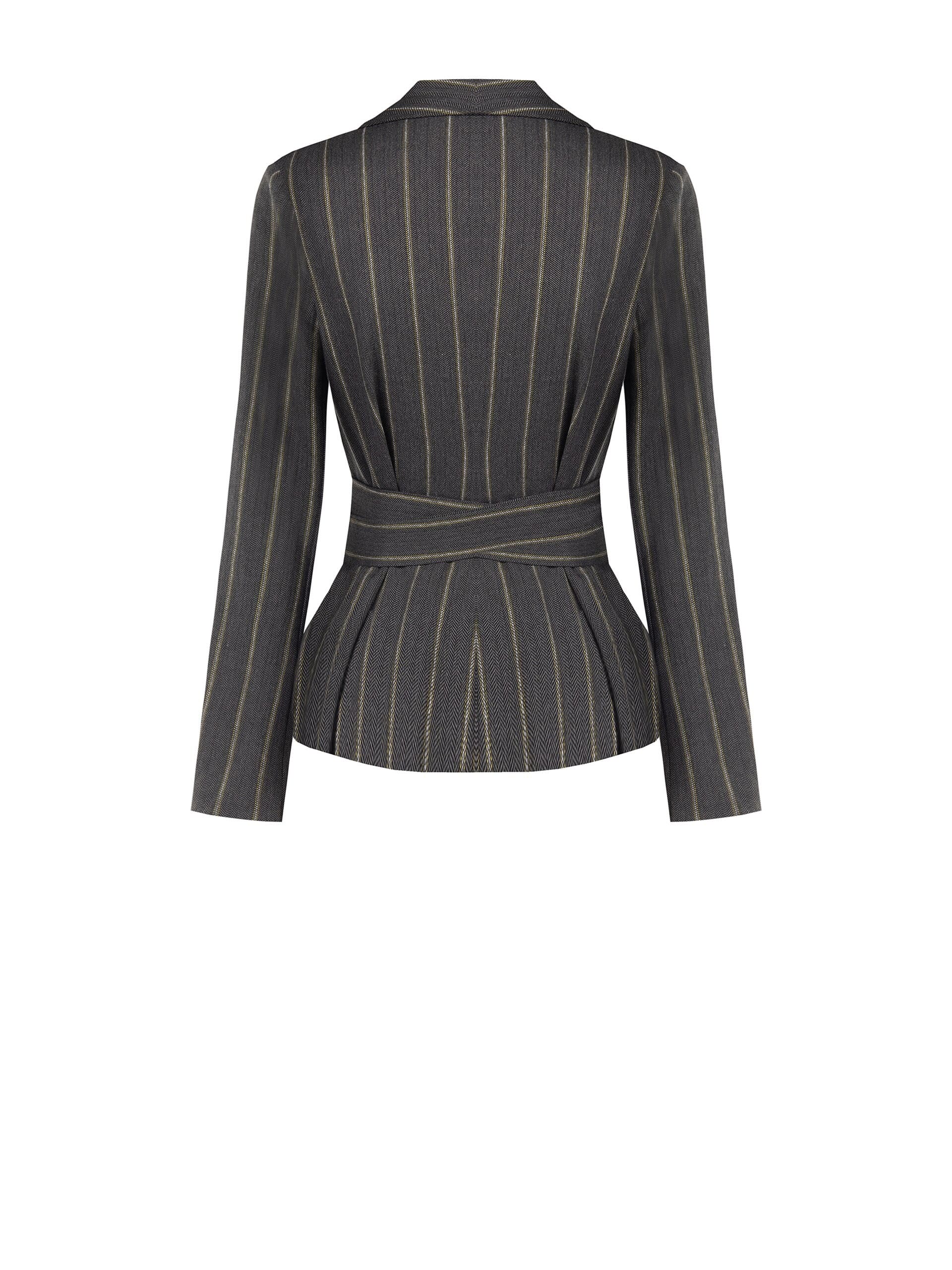 Giacca Blazer In Misto Cotone A Righe Con Maxi Revers E Cintura Coordinata Rinascimento