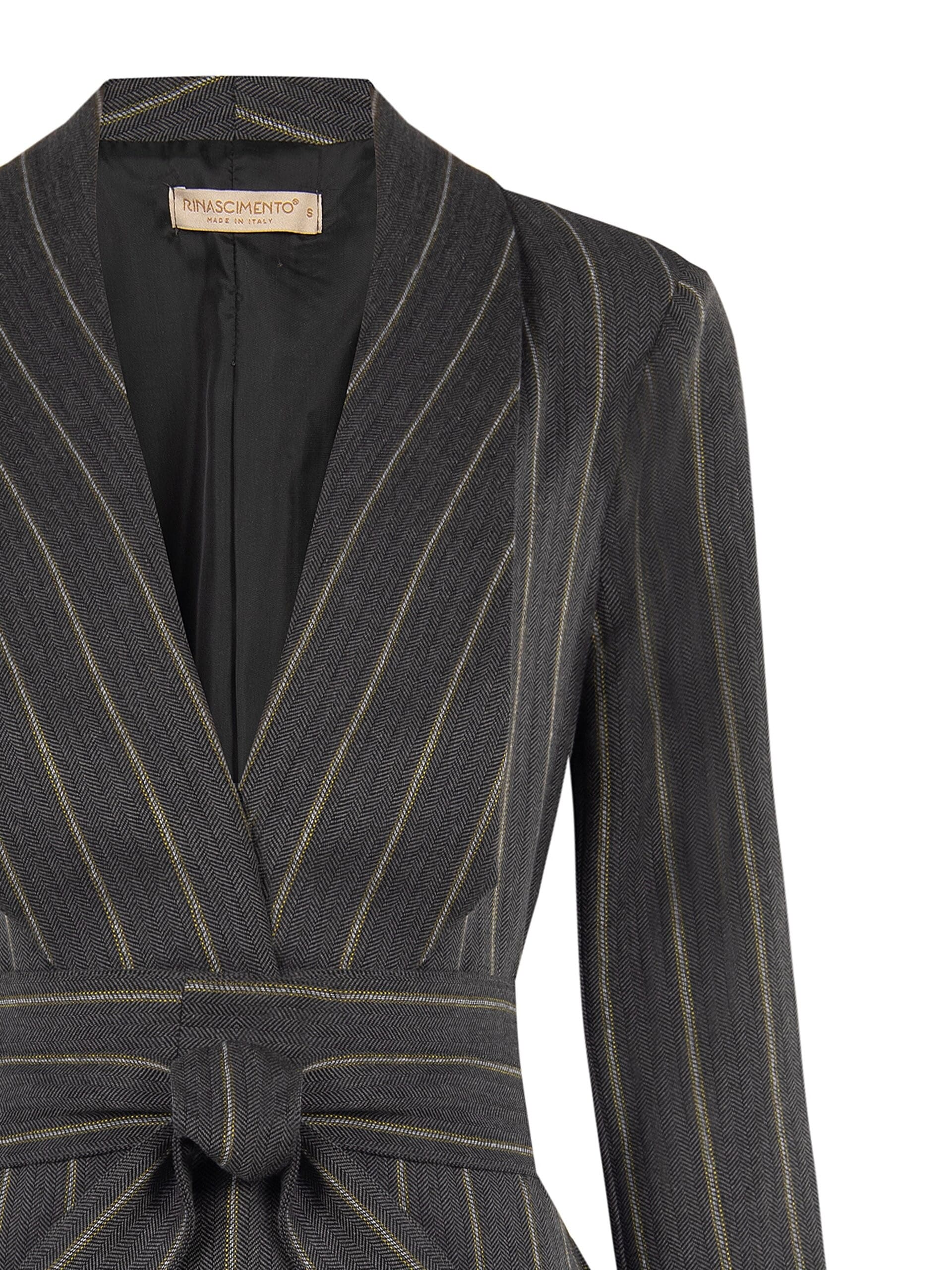 Giacca Blazer In Misto Cotone A Righe Con Maxi Revers E Cintura Coordinata Rinascimento