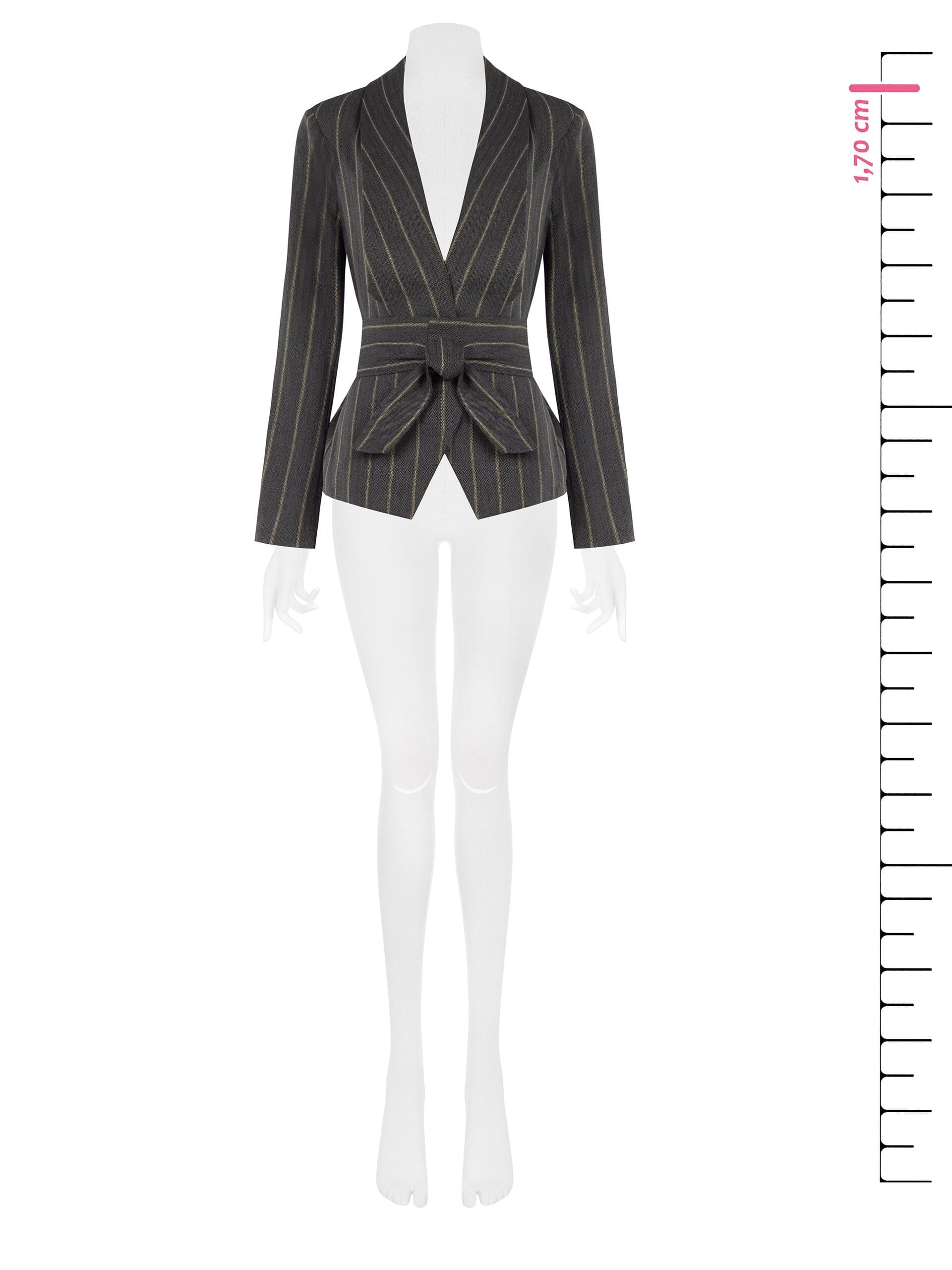 Giacca Blazer In Misto Cotone A Righe Con Maxi Revers E Cintura Coordinata Rinascimento