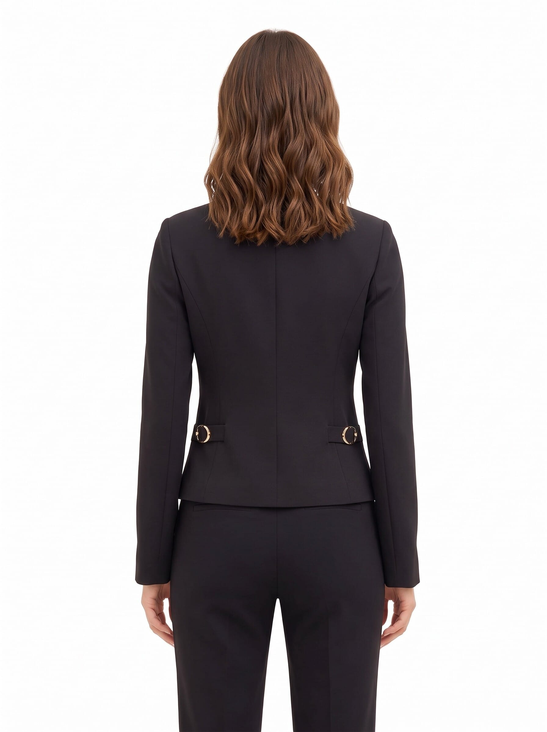 Veste blazer courte en tissu technique, sans revers, avec boucles décoratives « Rinascimento »