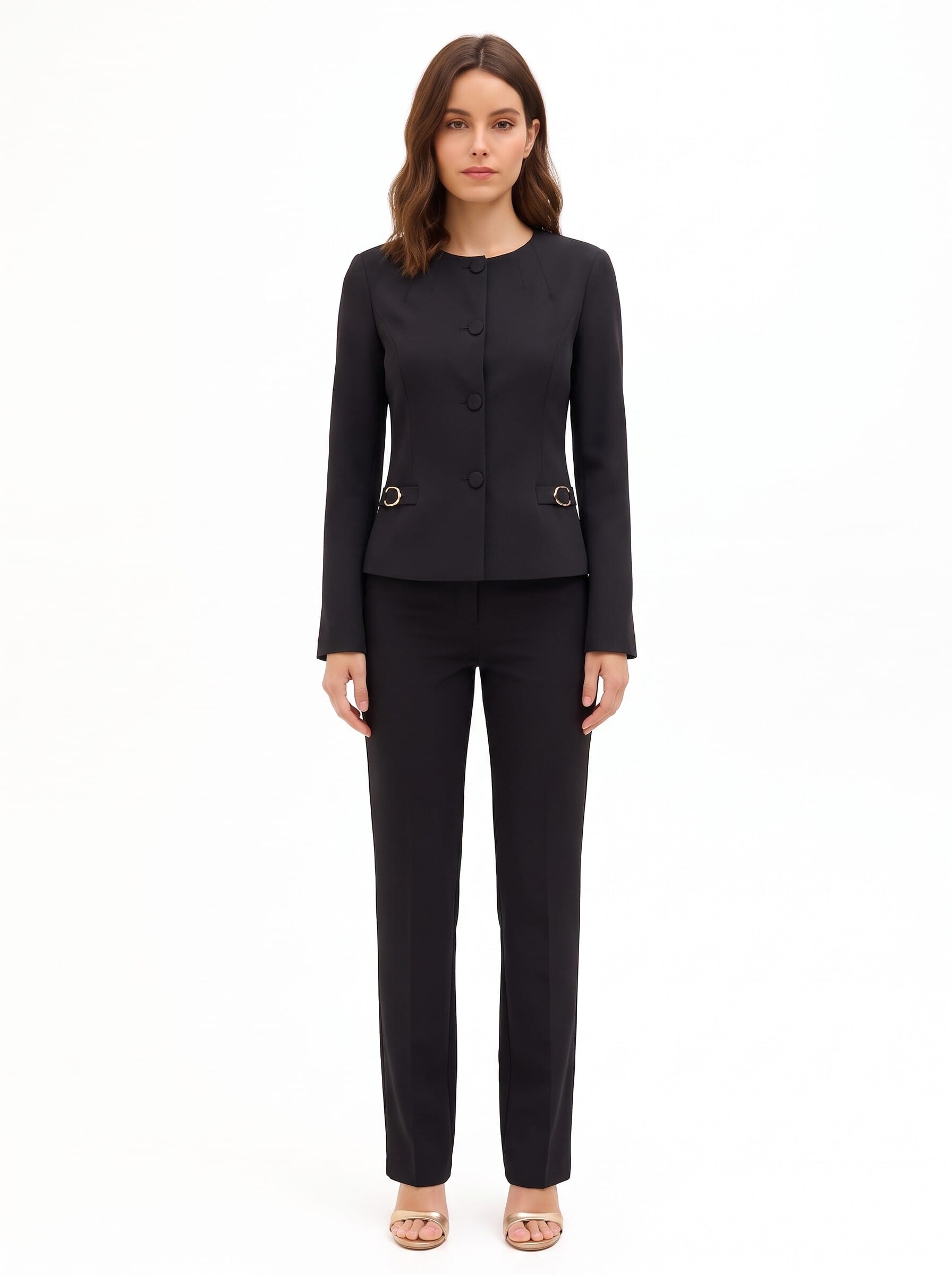Veste blazer courte en tissu technique, sans revers, avec boucles décoratives « Rinascimento »